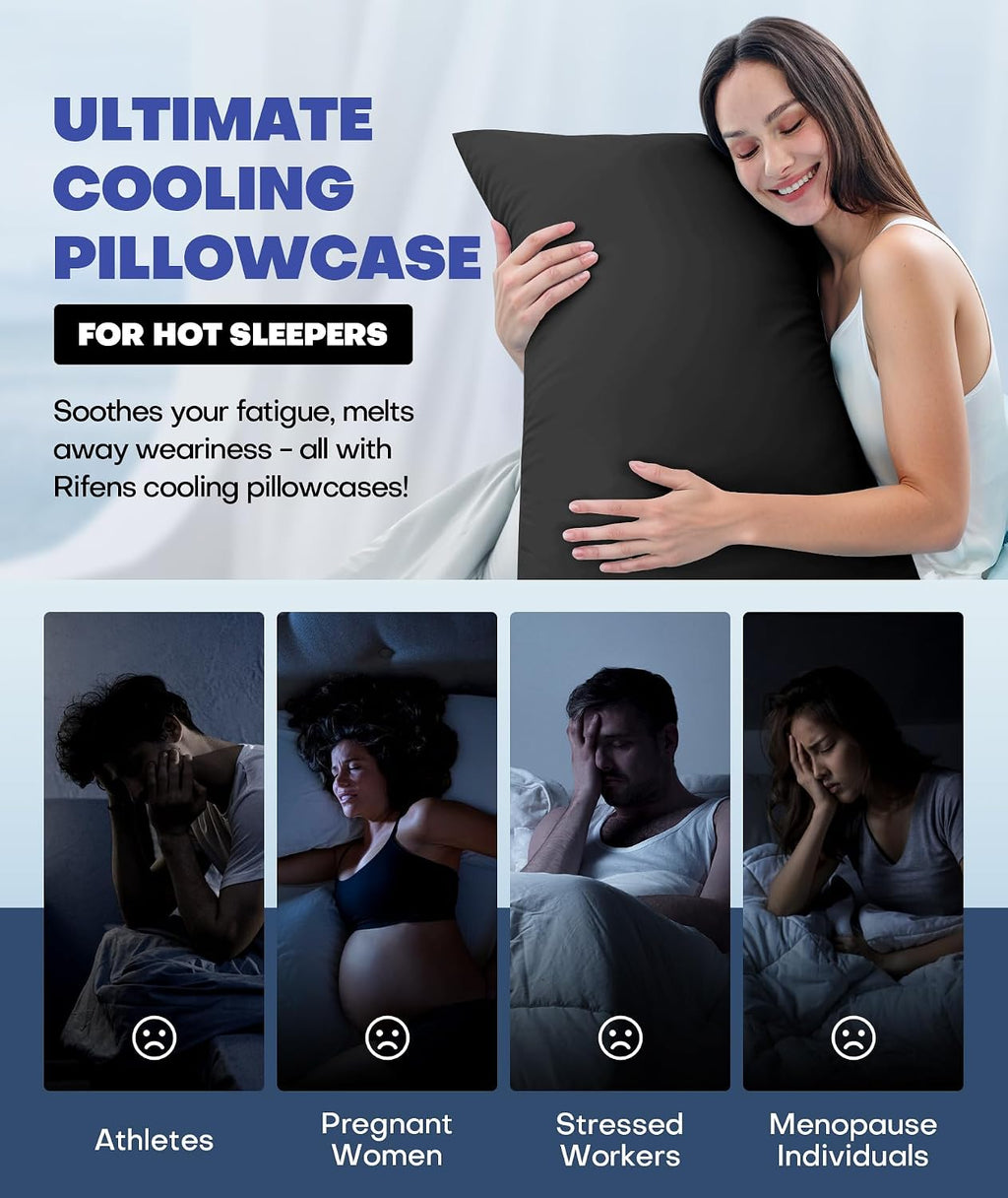 Rifens Ice Cooling Pillowcase for Hot Sleepers – Instantly Cool, Stays Cold All Night, Smoother Than Silk Pillow Cases, Pillow Covers with…