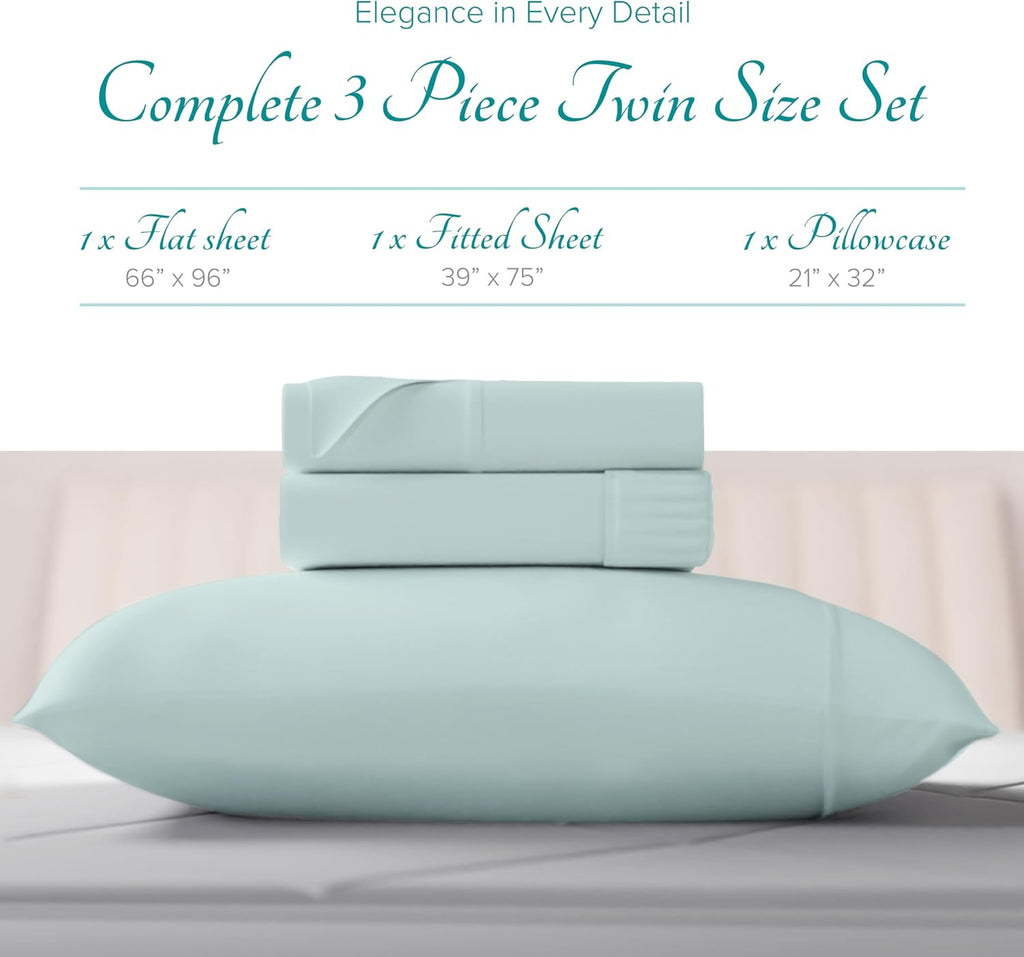 CarressaLinen Carressa Linen 800TC Egyptian Cotton Twin Bed Linen Set - Seafoam Green, 3Pc Deep Pocket, Soft Cooling Sheets 18 inches Cotto…