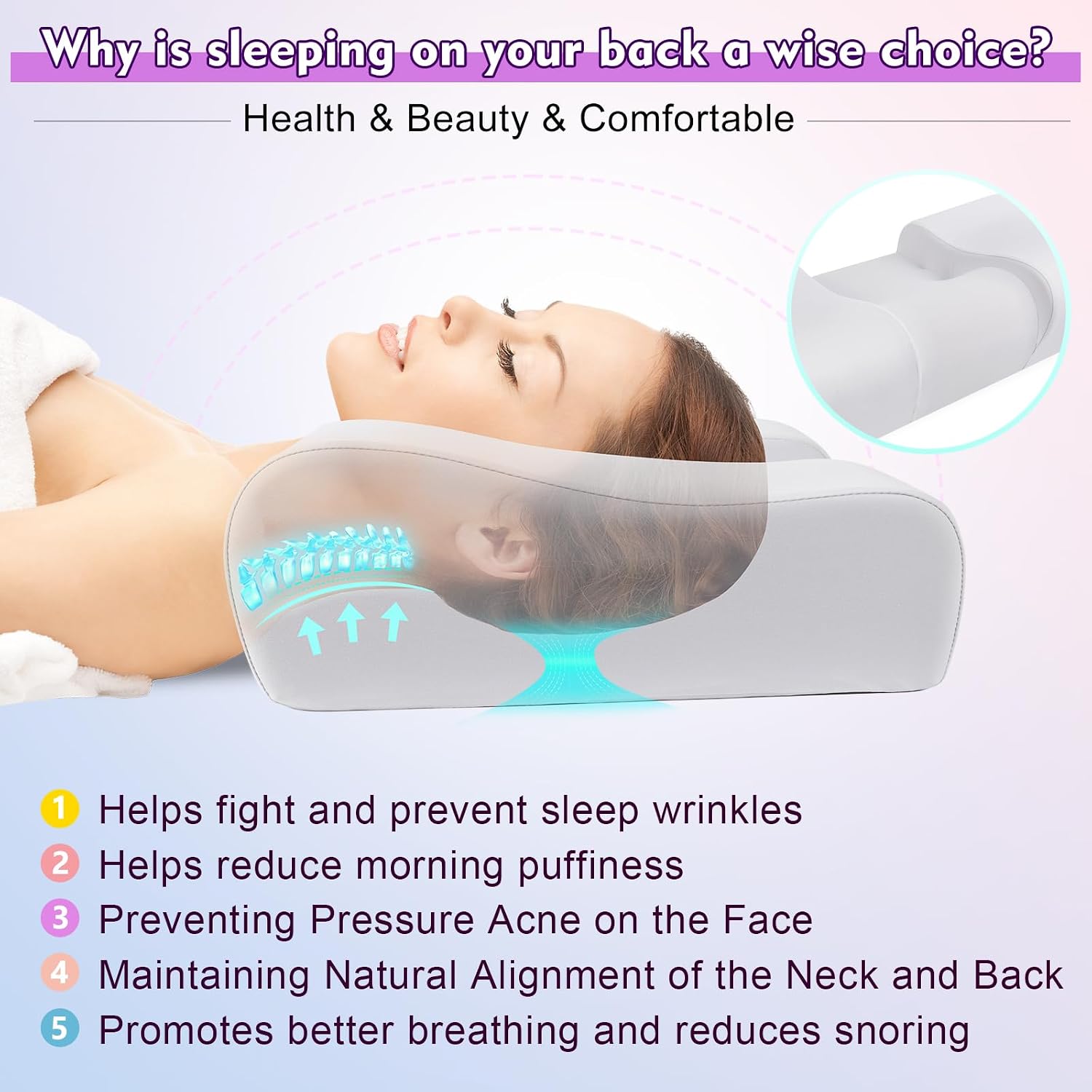 VamorryDirect Anti Wrinkle Ergonomic Back Sleep Training Pillow: Cervical Memory Foam Anti Aging Beauty Pillow for Neck - Contoured Neck &…
