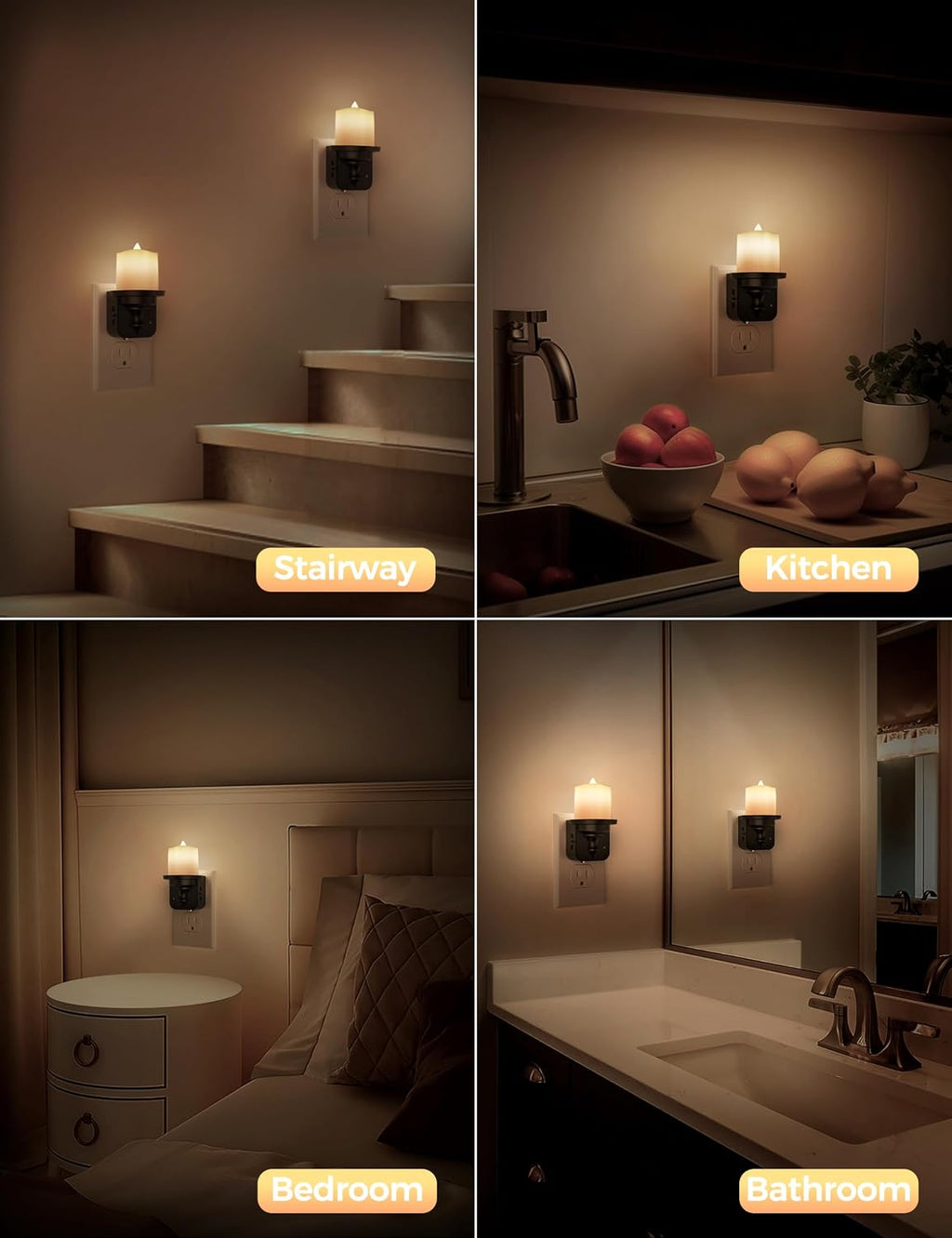 Flameless Candle Night Light, Night Lights Plug into Wall 2 Pack, LED Candle Night Light with Light Sensor, 0-100LM Dimmable Nightlight…