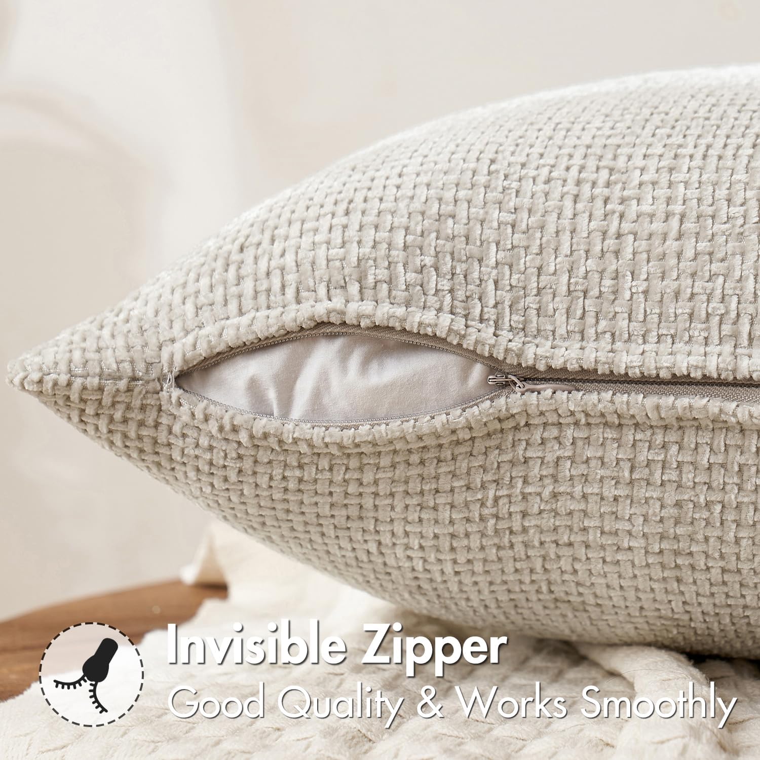 Miulee Pack of 2 Lumbar Couch Throw Pillow Covers 20x12 Inch Neutral Beige Modern Boho Accent Decorative Pillow Covers Soft Chenille Farmho…