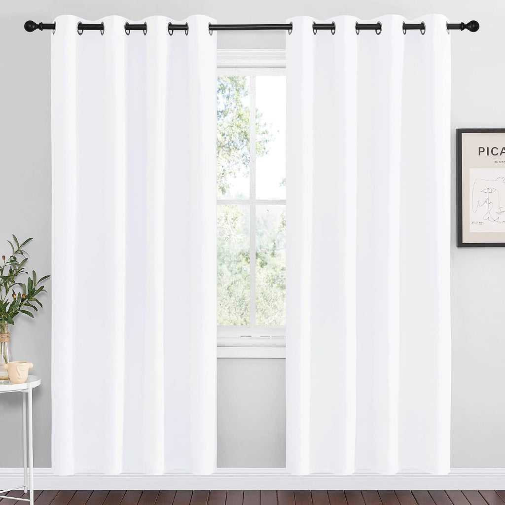 Nicetown White Room Darkening Draperies and Curtains - Home Fashion Energy Saving Grommet Top Room Darkening Drape Panels for Bedroom (Set…