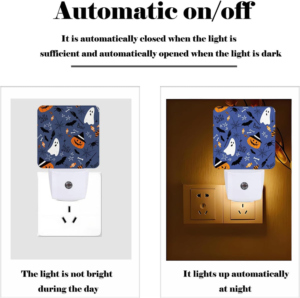 Happy Halloween Night Light, Plug Into Wall with Dusk to Dawn Light Sensors, Warm Nightlights for Bedroom, Bathroom, Hallway, Kitchen…