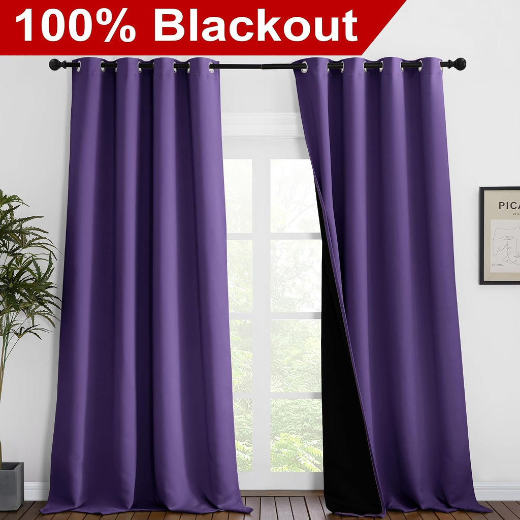 Nicetown 100% Blackout Blinds, Set of 2, 52 inches x 102 inches, Laundry Room Decor Window Treatment Curtains for Large Patio Sliding Door,…