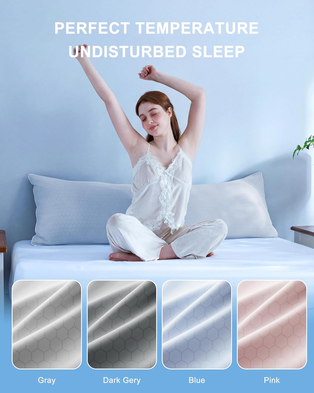 YZ HOME Cooling Body Pillow for Adults, Cold Touch Fabric, Blue Shredded Memory Foam, Support for Side Back Stomach Sleepers, Removable…