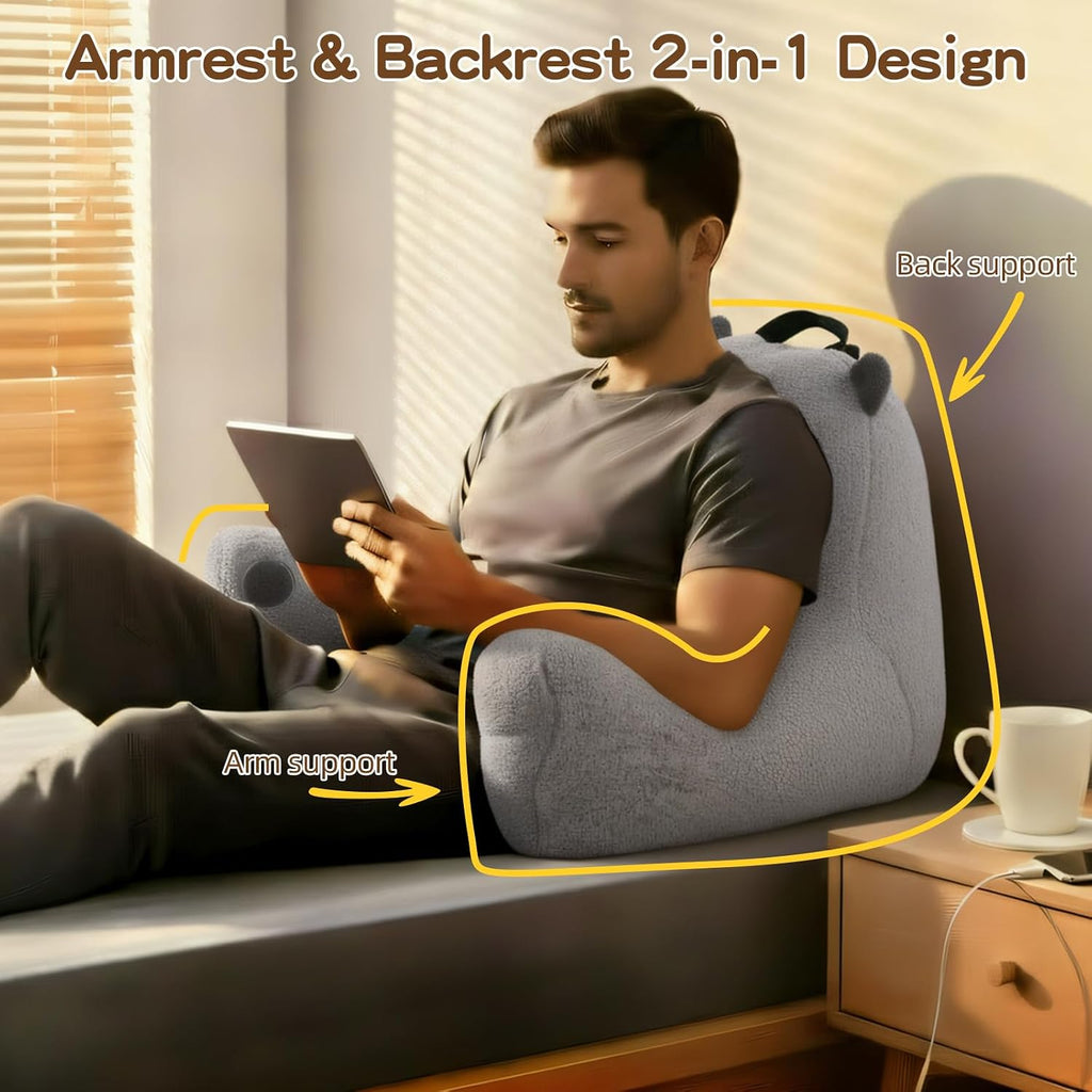 Ajicong Reading Pillow for Sitting in Bed Couch Teens/Adult, Back Rest Pillow for Sitting Up in Bed with Shredded Memory Foam, Includes Arm…