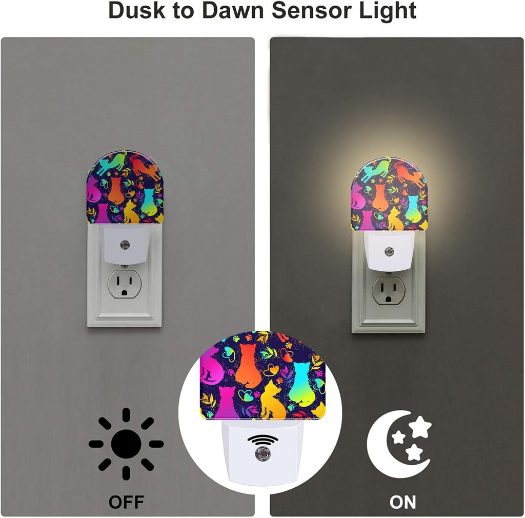 Colorful Cat Silhouettes Night Light, Cute Kittens Hearts and Paw Prints Dusk to Dawn Night Light Plug in,0.5w Energy Saving Sleep…