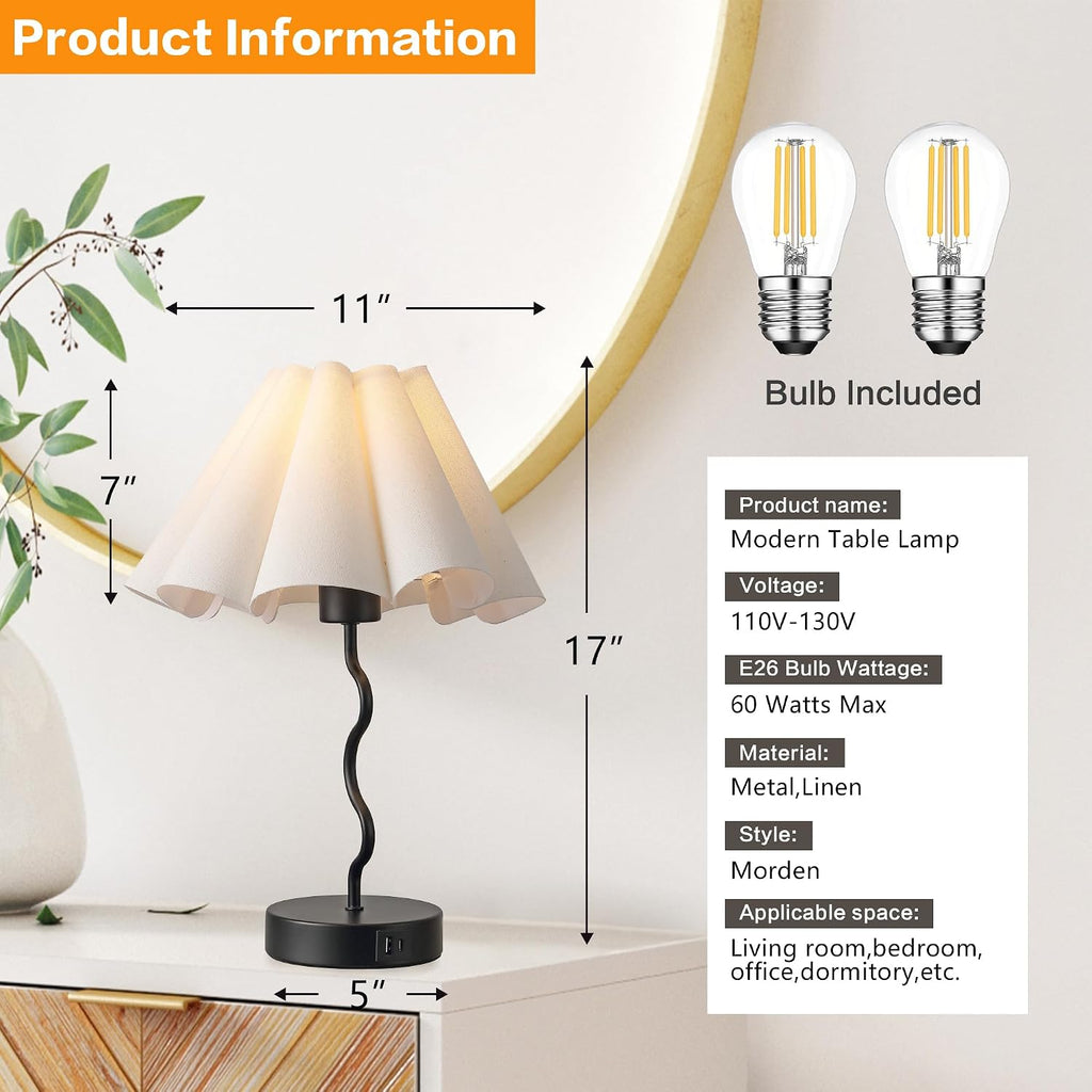 EOEYYOYB Pleated Table Lamp, Set of 2 Table Lamps for Bedroom, Bedside Lamps for Nightstand with Linen Lampshade, Modern Lamp for Bedroom…