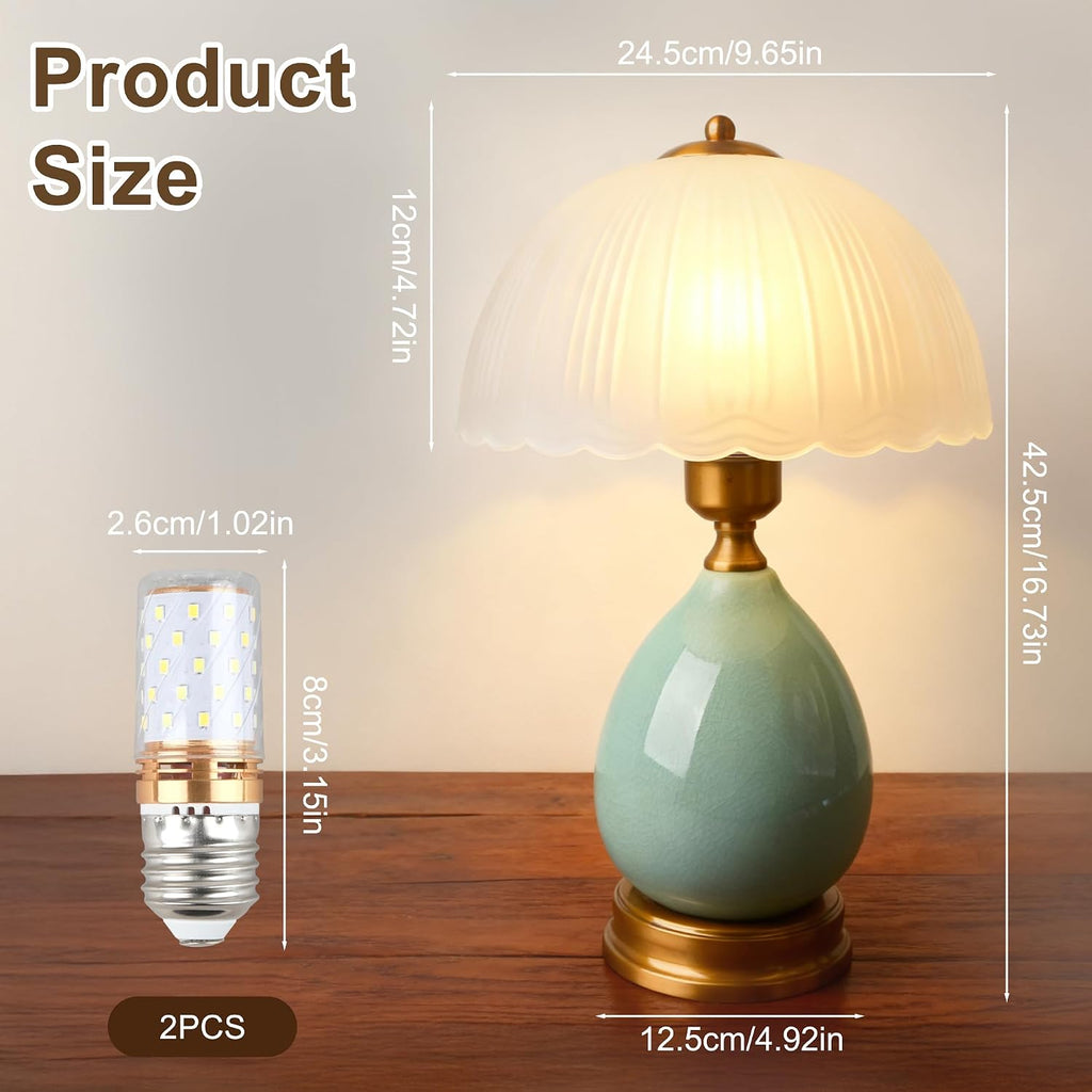 Table Lamps Ceramic Retro Lamp for Living Room,16.73" Modern Bedside Nightstand Traditional Lamps, Classic Chinoiserie Green Glass Lamp…