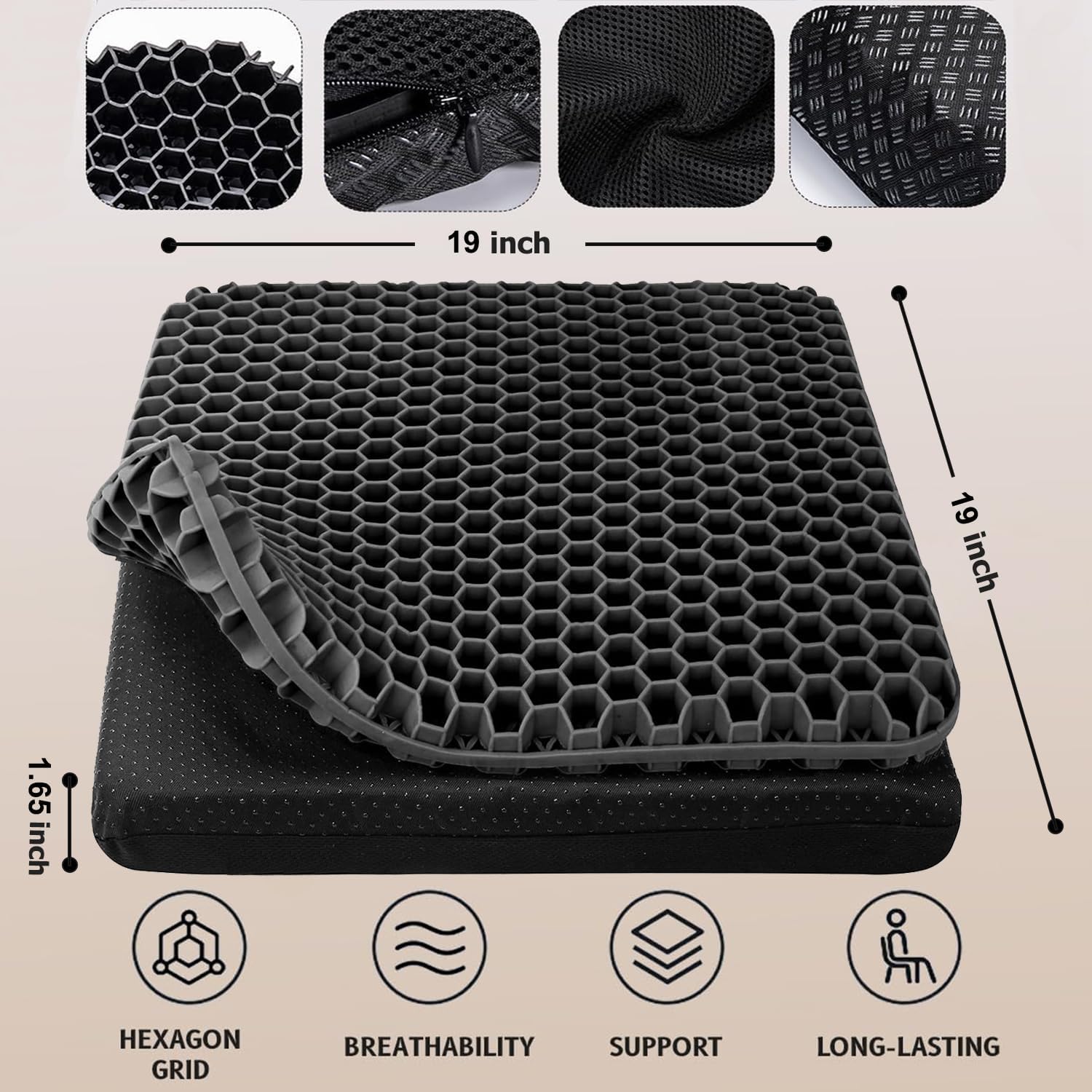 Helishy Gel Seat Cushion, Super Large (19x18x1.6inch) Gel Cushion Chair Pads with Non-Slip Cover for Home Office Car Seat Wheelchair, Soft…