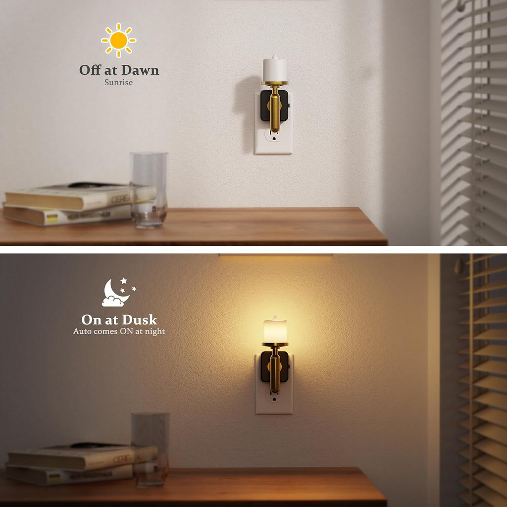 JandCase Candle Night Light, 2 Pack Night Lights Plug into Wall, 3000K Soft White, 0-100LM Adjustable Brightness, Dusk to Dawn Sensor…