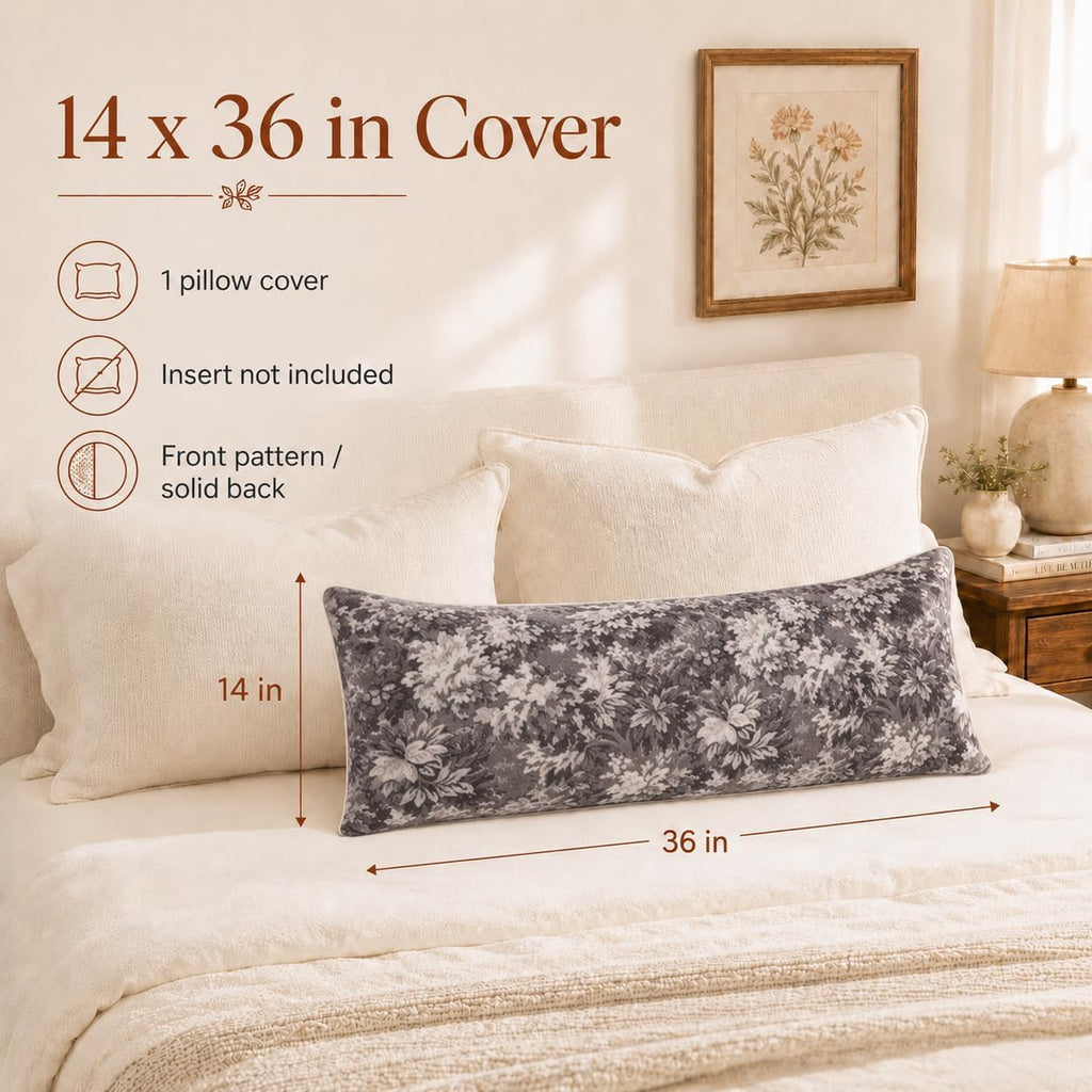 Haguko Vintage Floral Throw Pillow Covers 14x36 Long Lumbar Tapestry Chenille Soft Decorative Farmhouse Rectangular Accent Body Pill…
