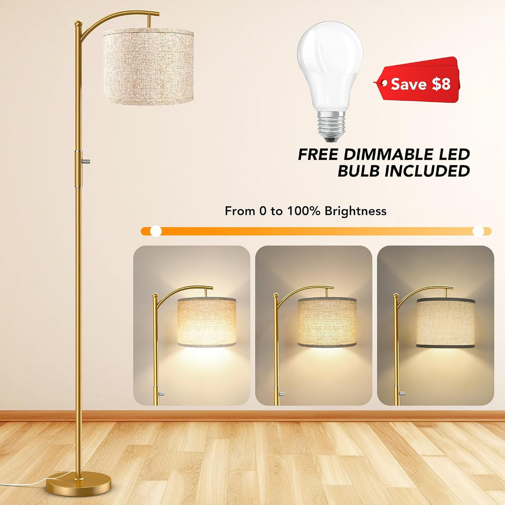 Dimmable Floor Lamp, Arc Floor Lamps for Living Room, Stepless Dimming Modern Standing Lamp with Linen Shade, Tall Lamp for Bedroom…
