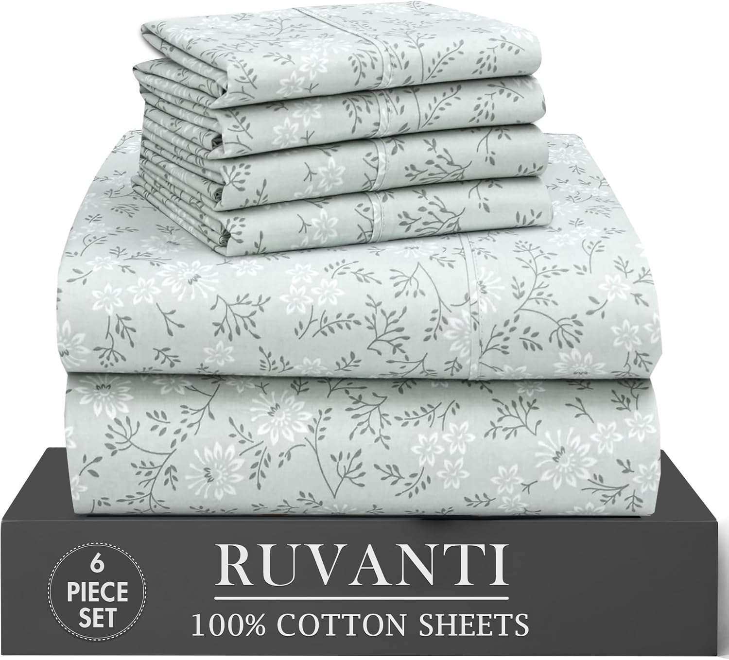 Ruvanti 100% Cotton Percale Sheets Full Size 6 Piece Set, Cooling Bed Sheets for Hot Sleepers, Deep Pocket 16”, Breathable Lightweight & Du…