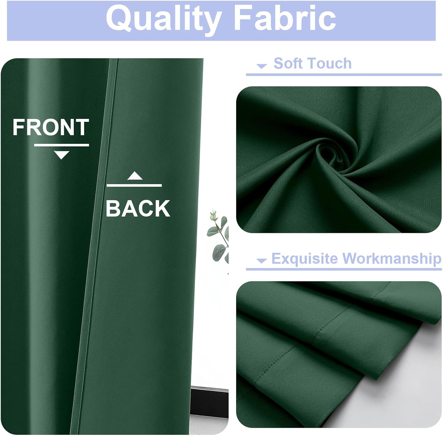 Simplebrand Ava Ever Green Short 24 Inches Blackout Curtain 2 Panels Set, Half Window Rod Pocket Privacy Curtain Tiers for Kitchen, Curtain…