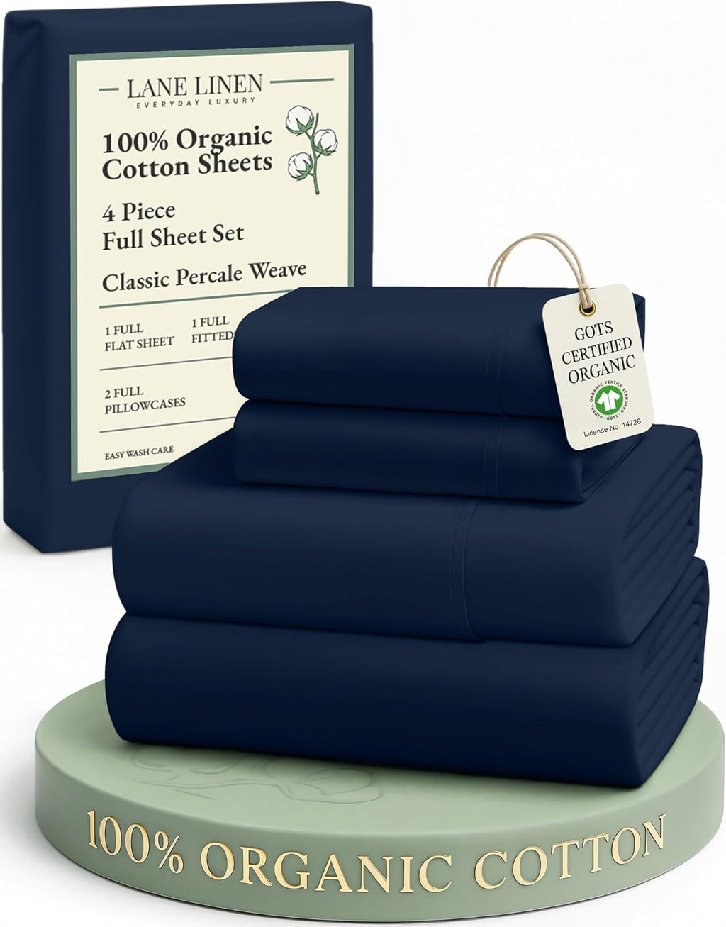 LaneLinen LANE LINEN reusable 100% Organic Cotton Fully Elasticized Full Sheet Set, Low Pilling Fade Resistant Machine Washable Natural…