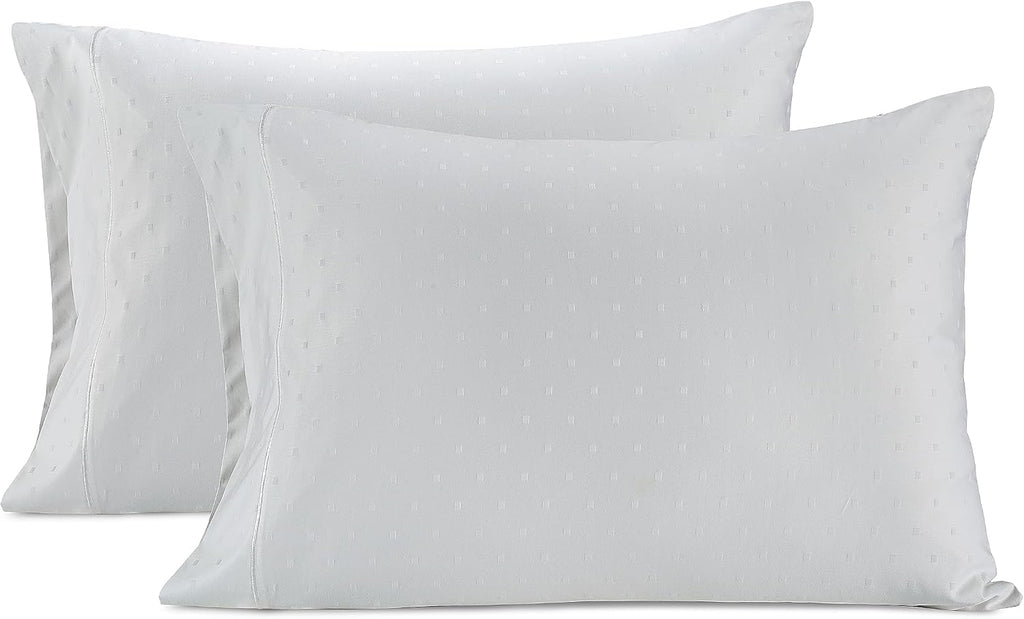 LaneLinen LANE LINEN Pillows Queen Size Set of 2, Soft 100% Egyptian Cotton, Cool & Smooth Pillow Cases - Swiss Dot - White Cotton White