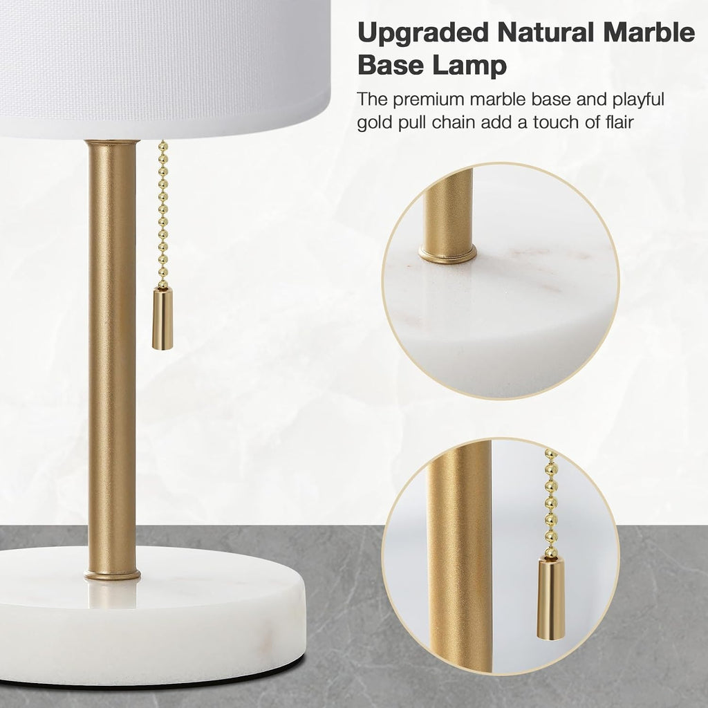 Dicoool Tall Bedside Table lamp for Bedroom - Luxury Marble Base & 3 Color Temperatures Bedside Lamps, Pull Chain Gold Table Lamps, White…