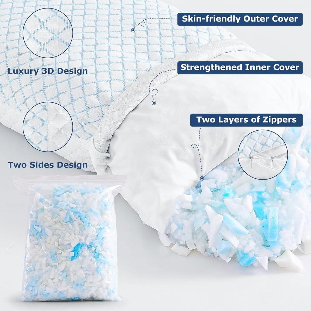 Mislili Cooling Pillows Standard Size Set of 2, Adjustable Firm Memory Foam Standard Pillow, Standard Size Pillows for Stomach Back Side Sl…
