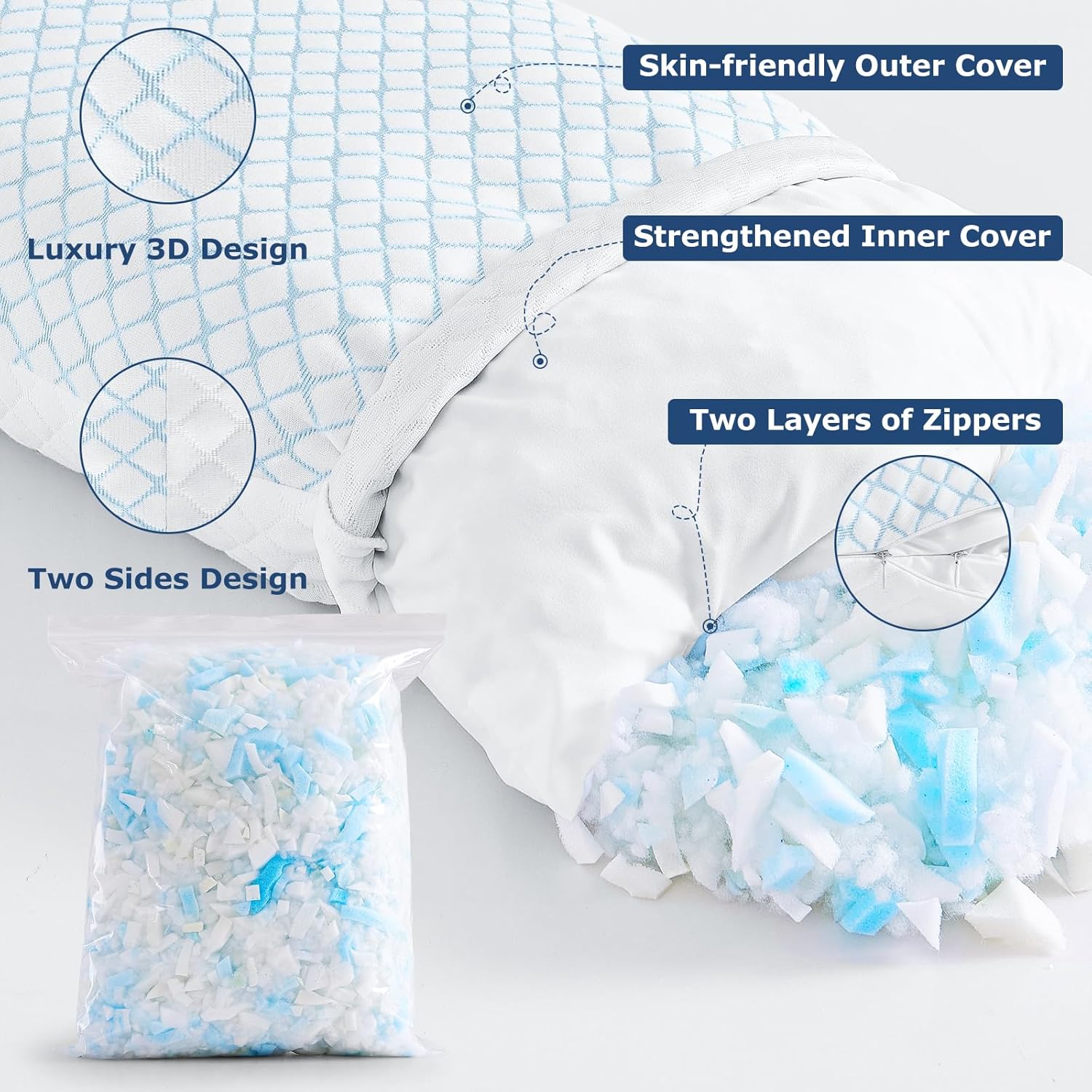 Mislili Cooling Pillows Standard Size Set of 2, Adjustable Firm Memory Foam Standard Pillow, Standard Size Pillows for Stomach Back Side Sl…