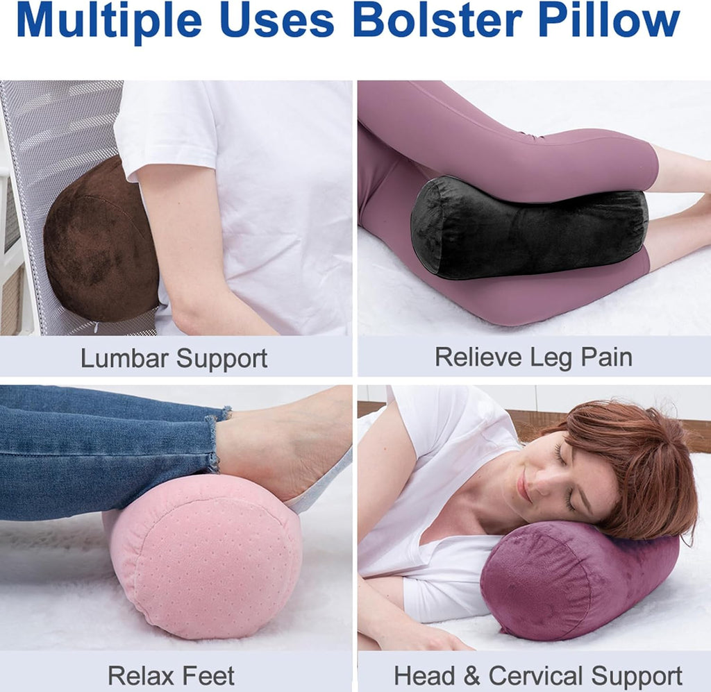 1 MIDDLE ONE Bolster Pillow with Removable Velvet Cover, Round Cylinder Neck Roll Pillow for Head, Back, Leg Support, Decorative Bed and…