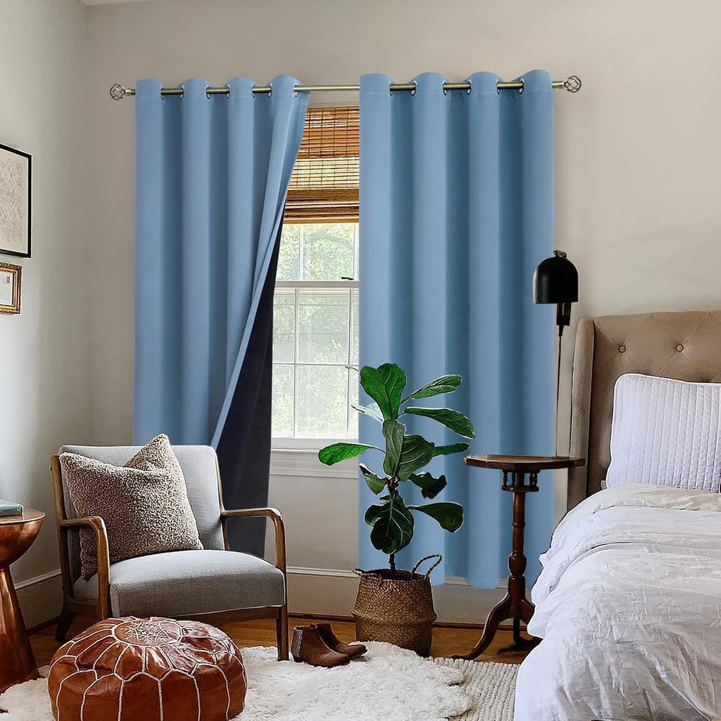 BGment Thermal Insulated 100% Blackout Curtains for Bedroom with Black Liner, Double Layer Full Room Darkening Noise Reducing Grommet Curta…