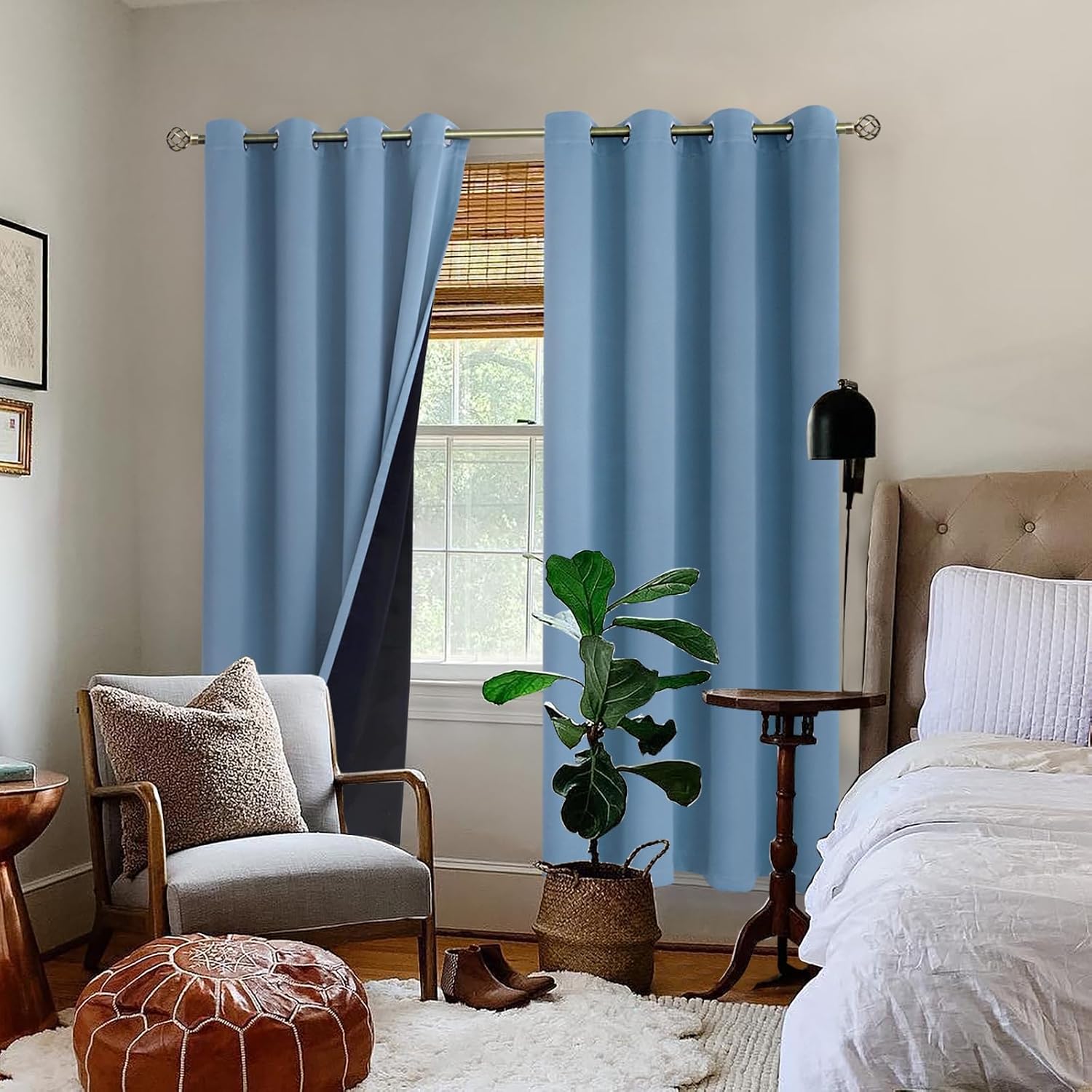 BGment Thermal Insulated 100% Blackout Curtains for Bedroom with Black Liner, Double Layer Full Room Darkening Noise Reducing Grommet Curta…