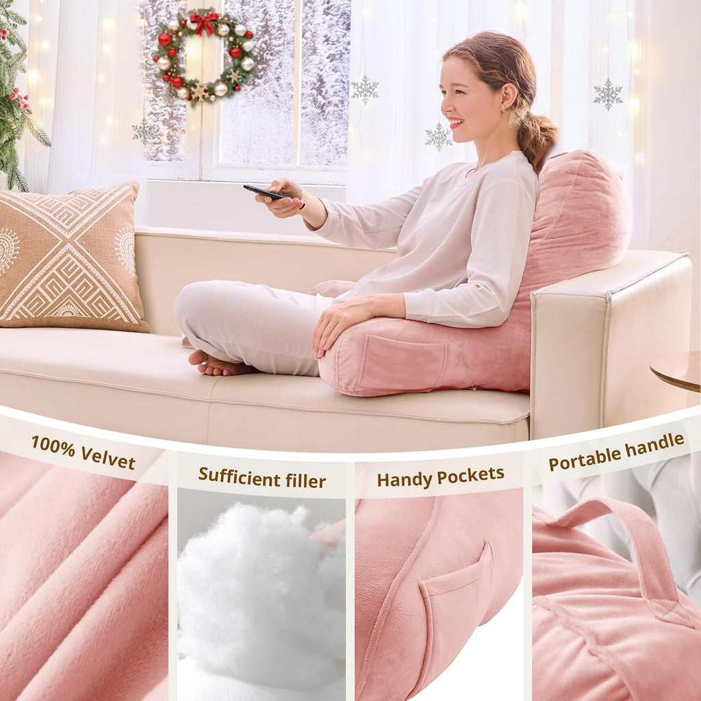 Sasttie Reading Pillow, Pillows for Reading or Relaxing – Ergonomic Support for Head, Neck, Back, and Lumbar, 21-Inch, Peach Pink Pink