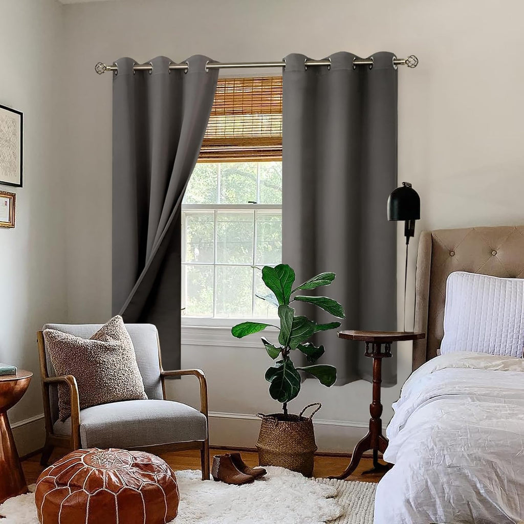 BGment Grey Blackout Curtains for Bedroom - Black Out Curtains 63 Inch Long Thermal Insulated Grommet Total Room Darkening Window Drapes fo…