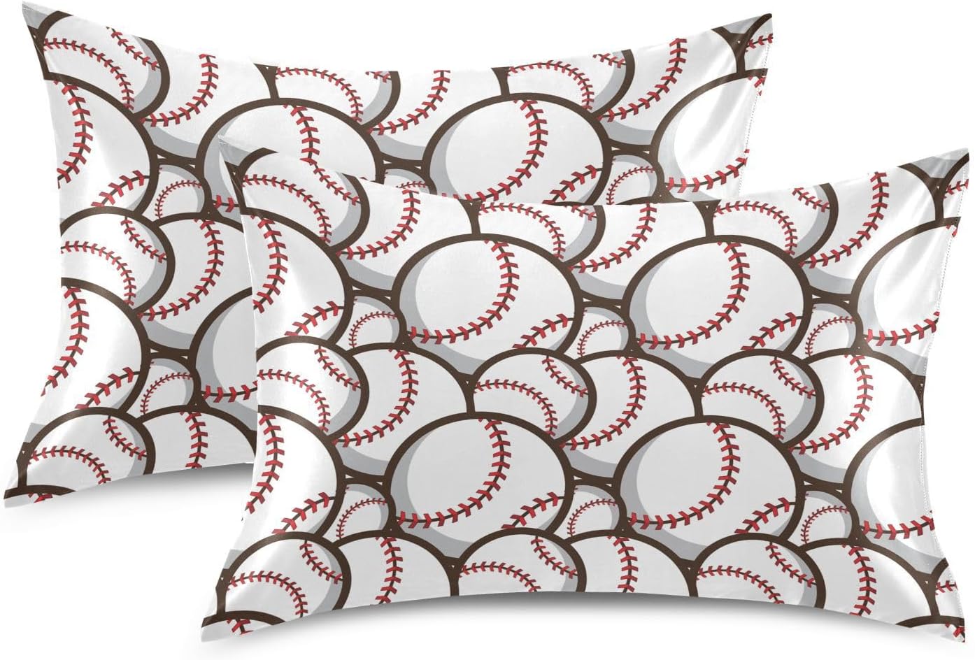 Ball Baseball White Print Pillow Covers Silk Pillowcase for Hair and Skin Soft Breathable Smooth Cooling Satin Pillowcase Standard Size…