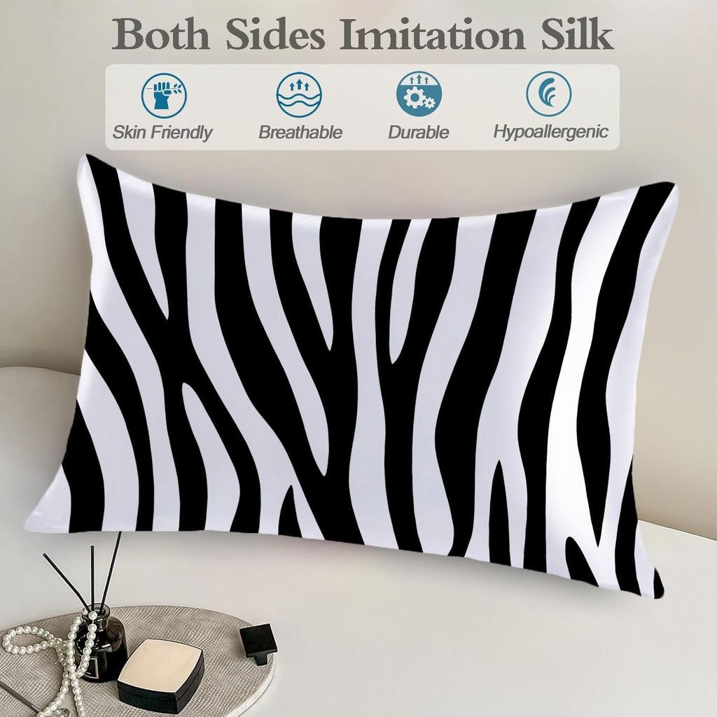 Satin Pillowcase for Hair and Skin Black and White Zebra Stripe Super Soft and Cooling Similar to Silk Pillow Case 1 Pack with Hidden…