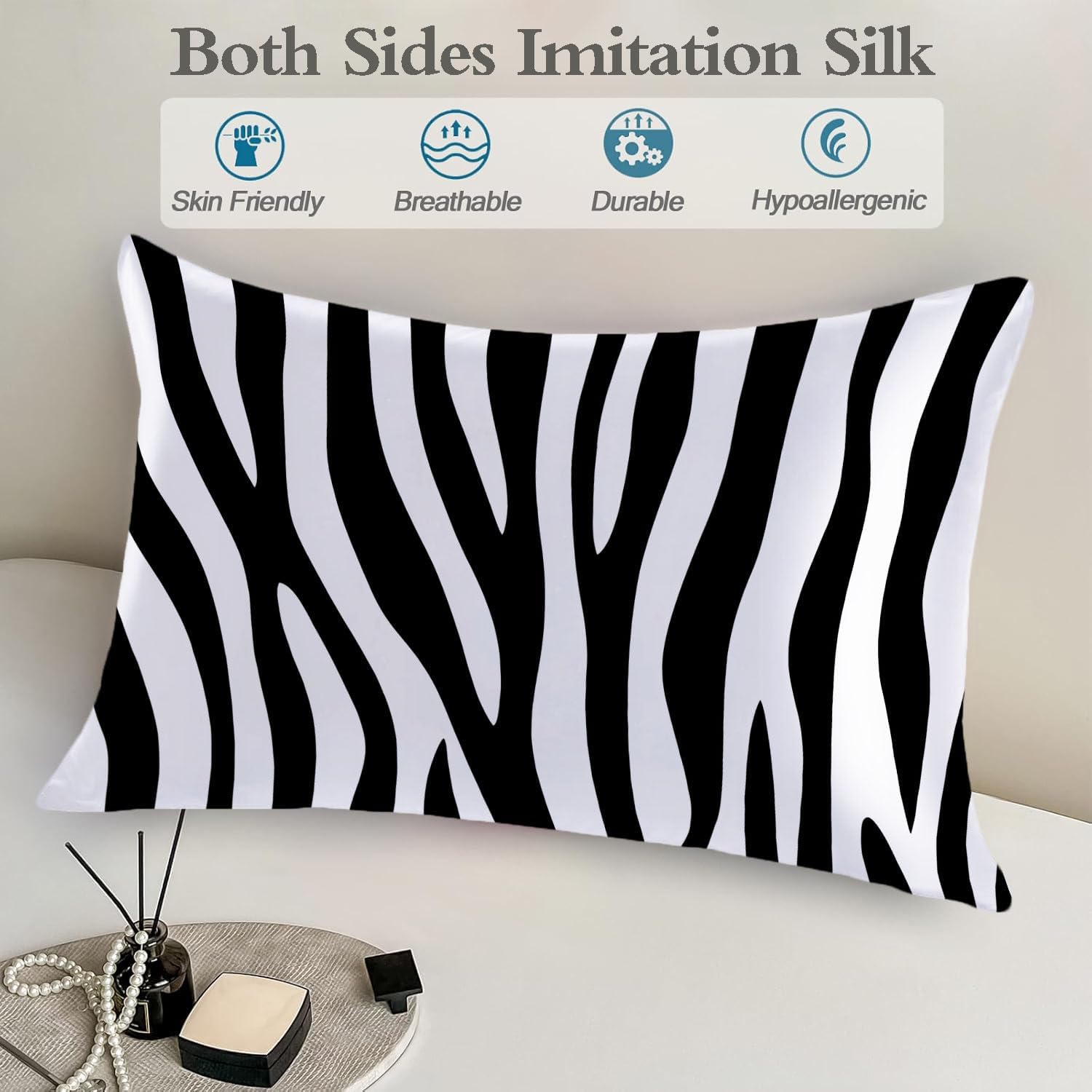 Satin Pillowcase for Hair and Skin Black and White Zebra Stripe Super Soft and Cooling Similar to Silk Pillow Case 1 Pack with Hidden…
