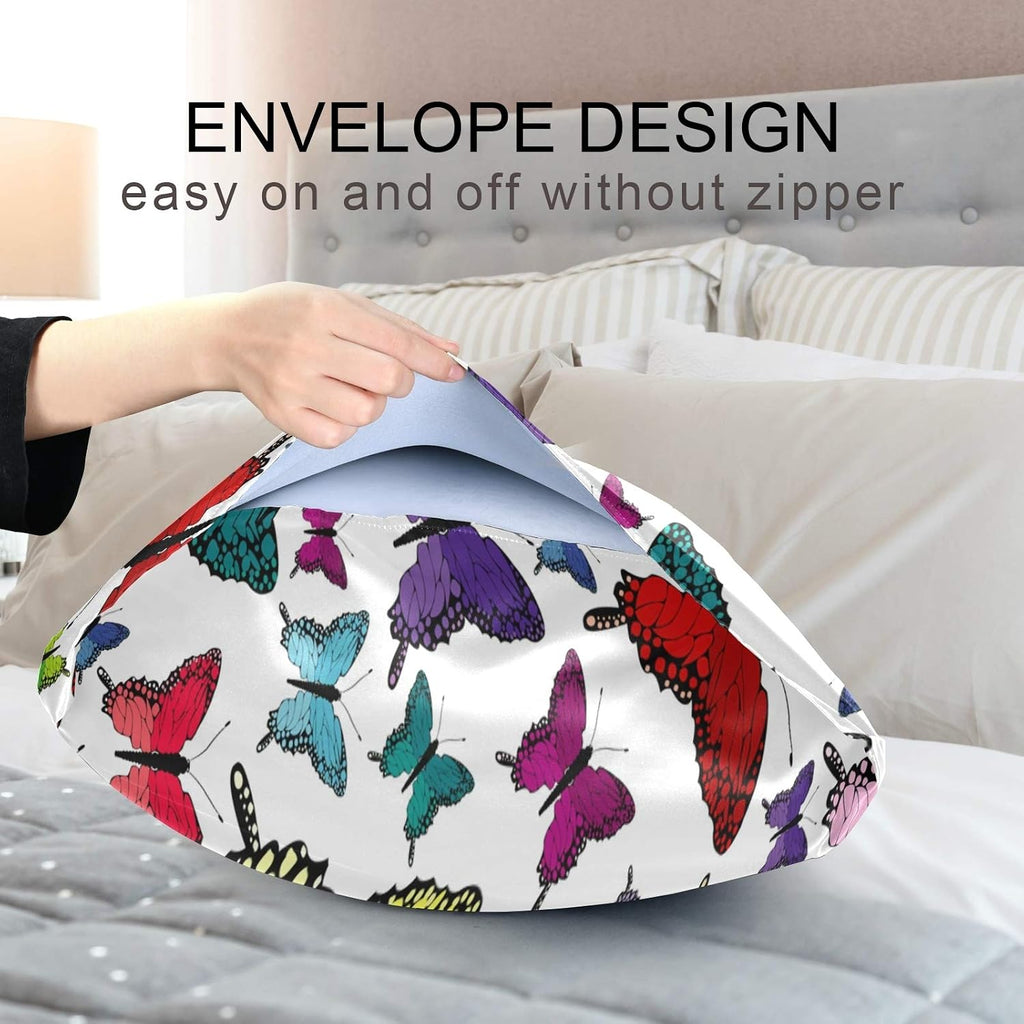 Blueangle Colorful Butterflies Satin Pillowcase for Hair and Skin Silk Pillowcase, Queen Size(20x30 inches) - Satin Pillow Covers with…