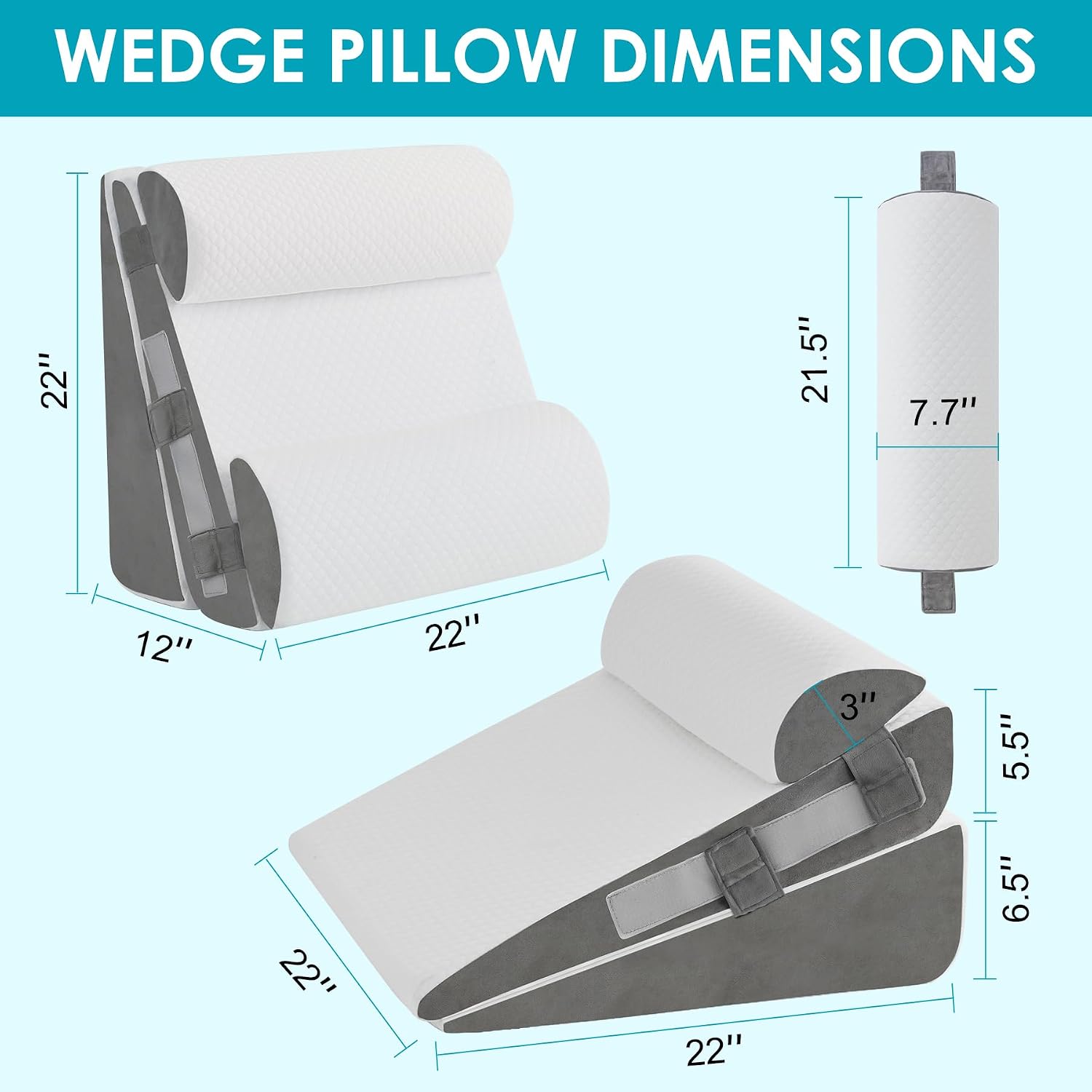 Wgakced 4Pcs Wedge Pillow Set for After Surgery, Acid Reflux Relief, Adjustable Bed Wedge Pillows for Sleeping, Anti Snore, Memory Foam Trian…