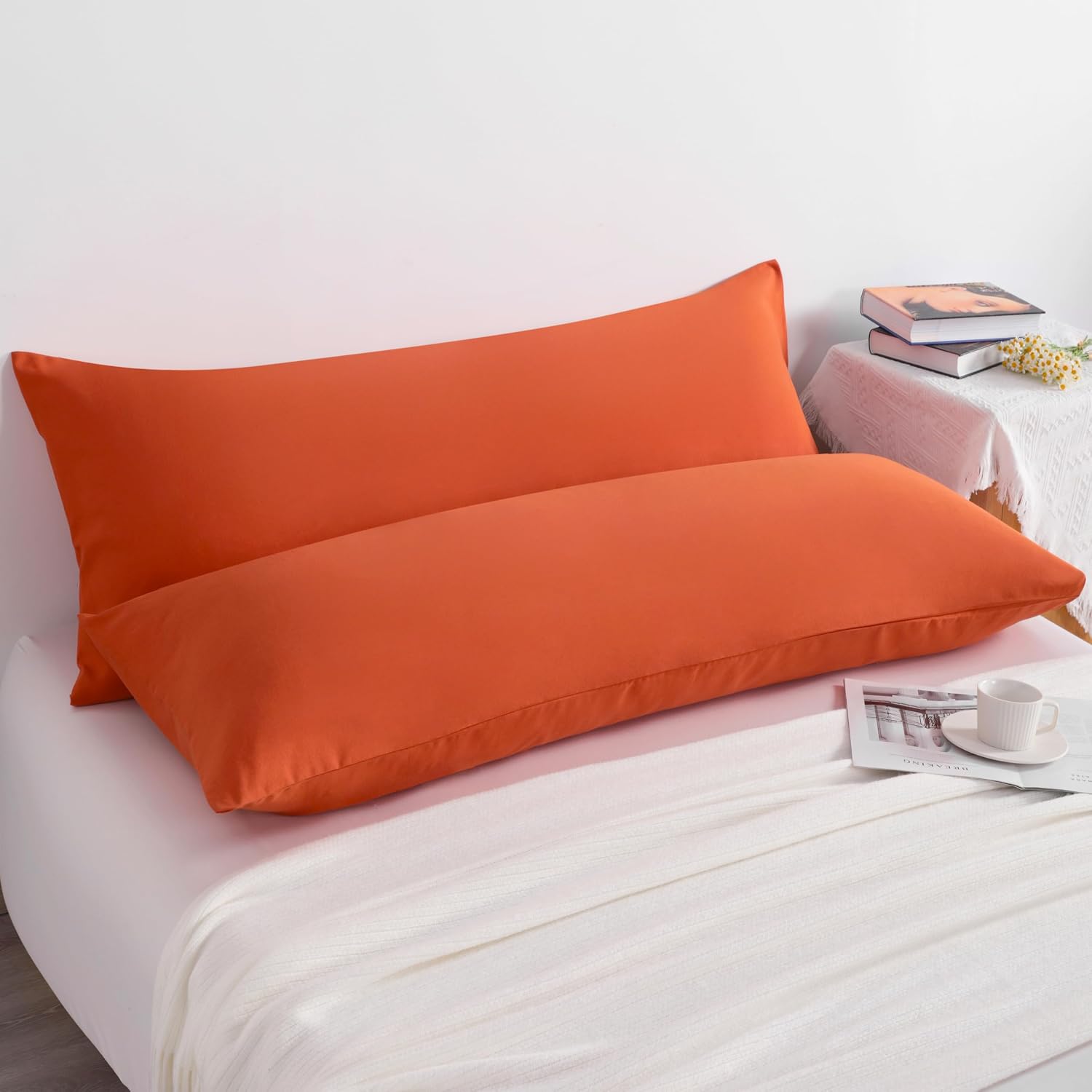 Ntbay Body Pillow Cases Set of 2, 2 Pack Brushed Microfiber 20x54 Pillow Cases, Soft, Wrinkle, Fade, Stain Resistant Brunt Orange Pillow Ca…