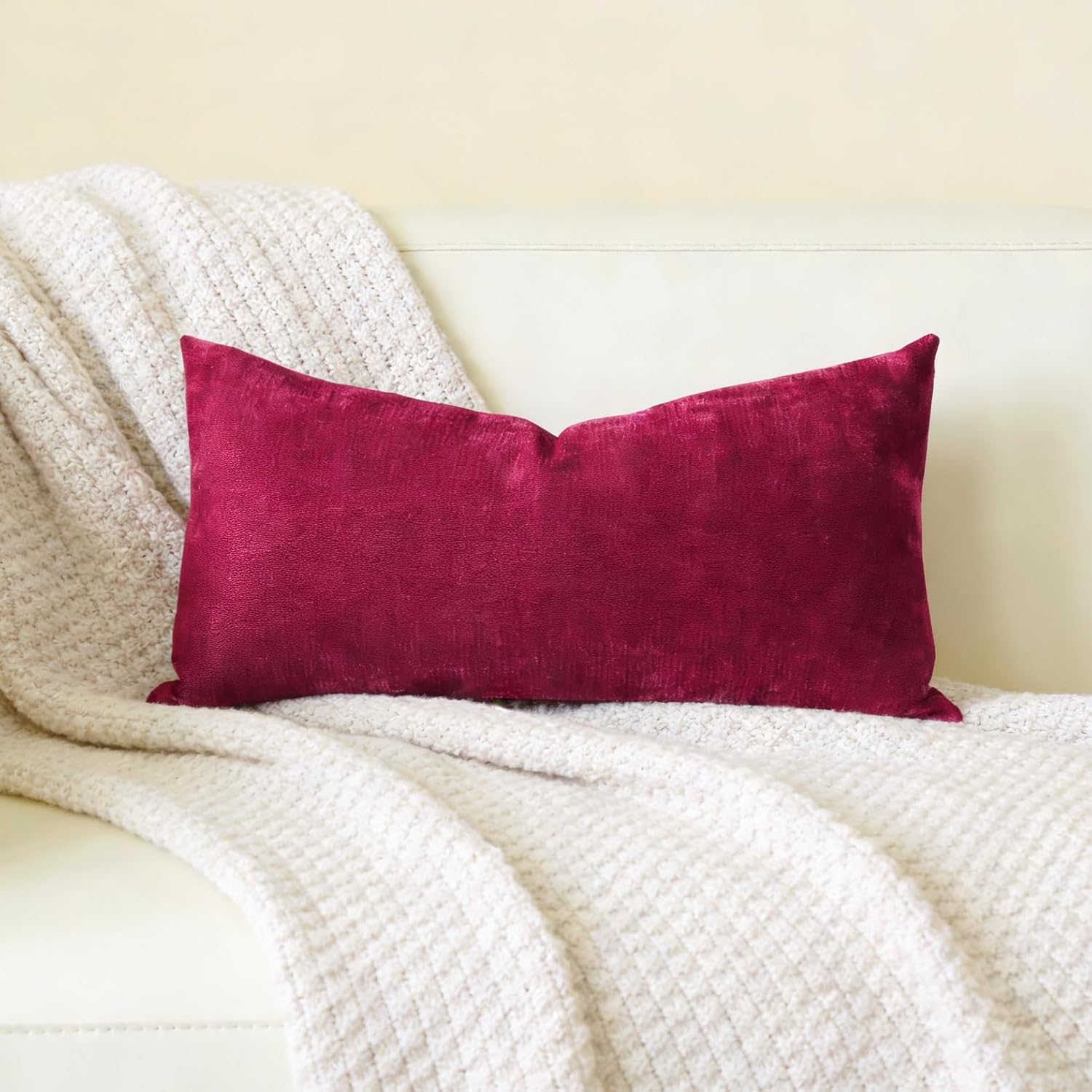 Slow Cow Chenille Rectangular Pillow Cover Pillowcase Decorative Lumbar Throw Pillow Cover for Couch Sofa 12 x 24 Inches