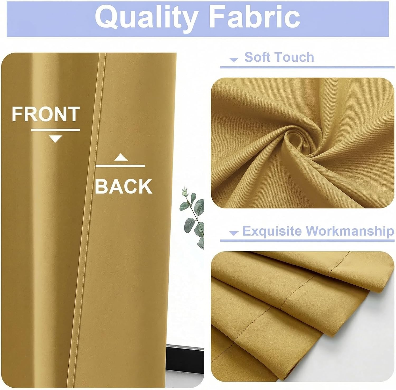Simplebrand Bright Gold Blackout Curtains for Bedroom 96 Inches Long 2 Panels, Solid Thermal Insulated, Energy Saving Living Room Window Tr…