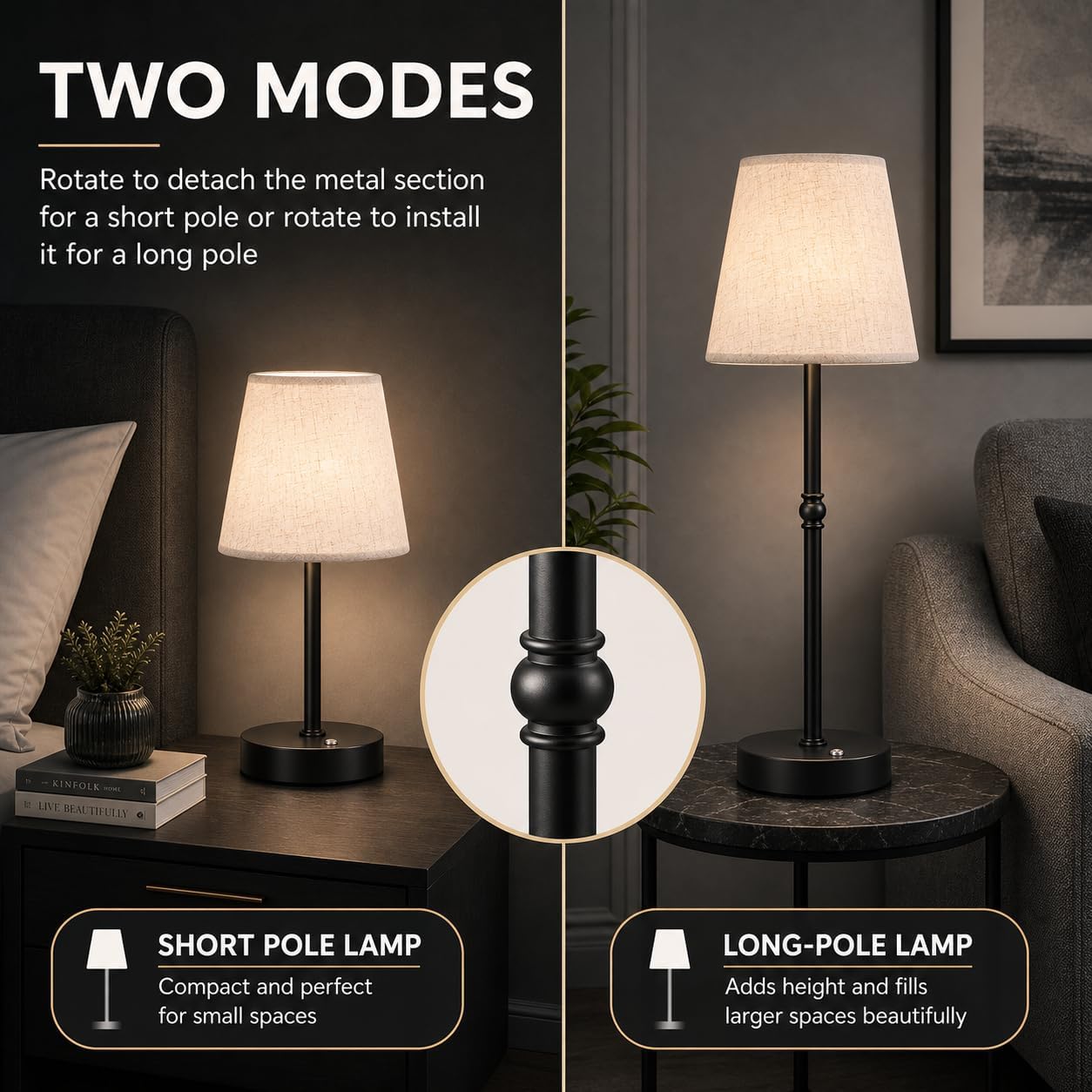 Cordless LED Table Lamp, 6000mAh Rechargeable Battery Operated Desk Lamp, 3-Level Dimming Metal Portable Nightlight for Restaurant…
