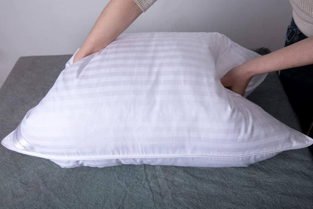 Queen Size Goose Down Feather Hotel Collection Bed Pillows for Sleeping One Pillow for Back, Stomach or Side Sleepers Stripe White Color