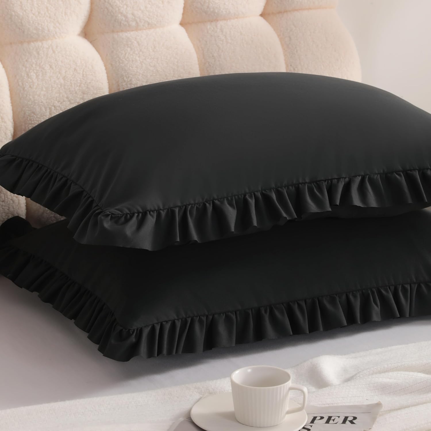 Aerlomi Ruffled Pillowcases, Standard Pillow Shams 20x26 Set of 2, Brushed Microfiber with Envelope Closure, Soft Wrinkle-Resistant,…