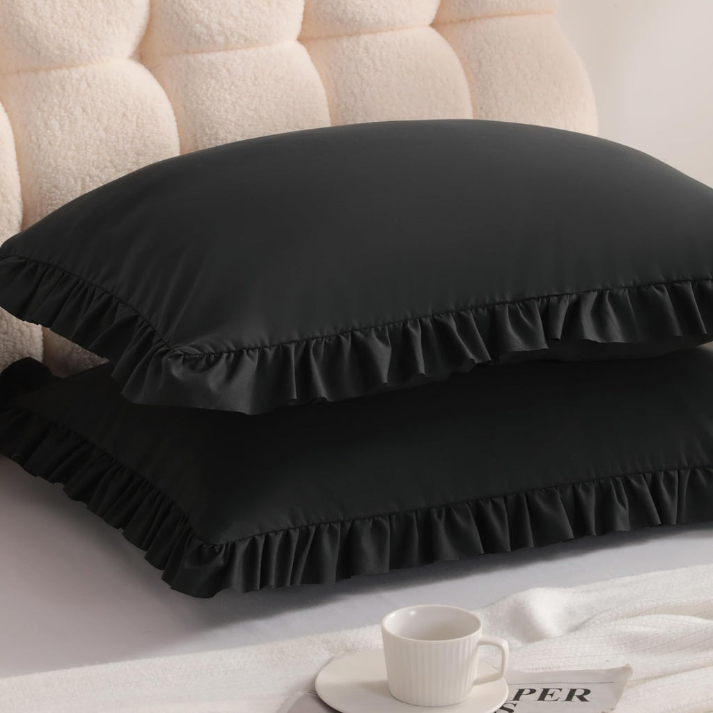Aerlomi Ruffled Pillowcases, Queen Pillow Shams 20x30 Set of 2, Brushed Microfiber with Envelope Closure, Soft Wrinkle-Resistant, Bl…