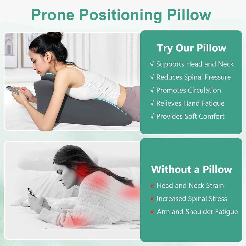 Memory Foam Wedge Pillow, Prone Pillow for Headboard and Bed, Multifunctional Reading Pillow Ergonomic Support for Back Pain, Acid…