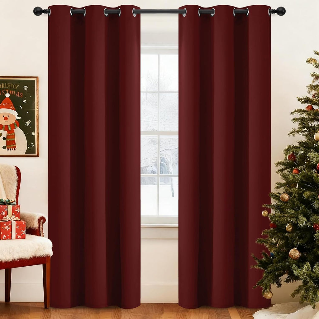 Yakamok Blackout Curtains for Bedroom, Thermal Insulated Blackout Window Curtains with Grommet Top for Living Room- Burgundy Red- 38W x…