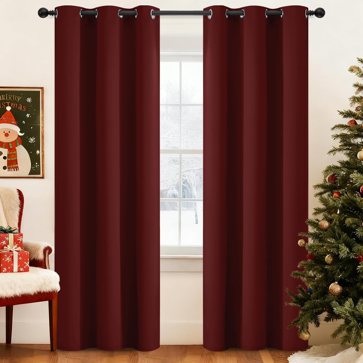 Yakamok Blackout Curtains for Bedroom, Thermal Insulated Blackout Window Curtains with Grommet Top for Living Room- Burgundy Red- 38W x…