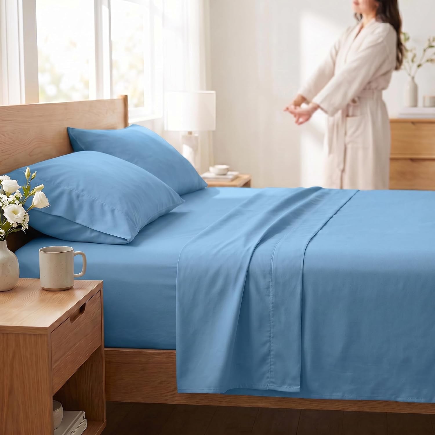 Perupima Peru Pima 285 Thread Count Percal Twin Sheet Set - 100% Peruvian Pima Cotton, 3 Piece (Flat, Fitted, 1 Pillowcase) - Cooling, Cris…