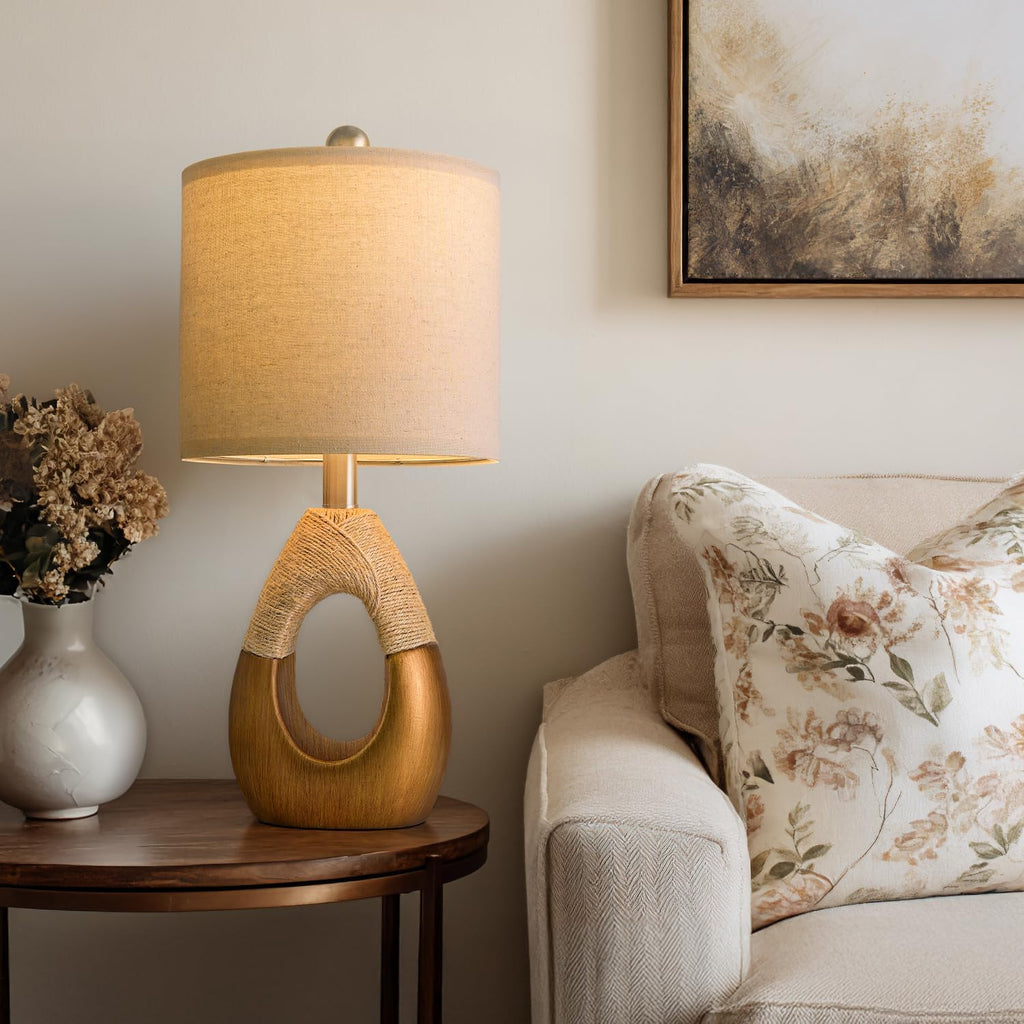 OYEARS 19" Table Lamps Set of 2, Boho Lamps for Living Room, Rustic Bedside Lamps for Bedroom, Farmhouse Rattan Table Lamp, Small Space…
