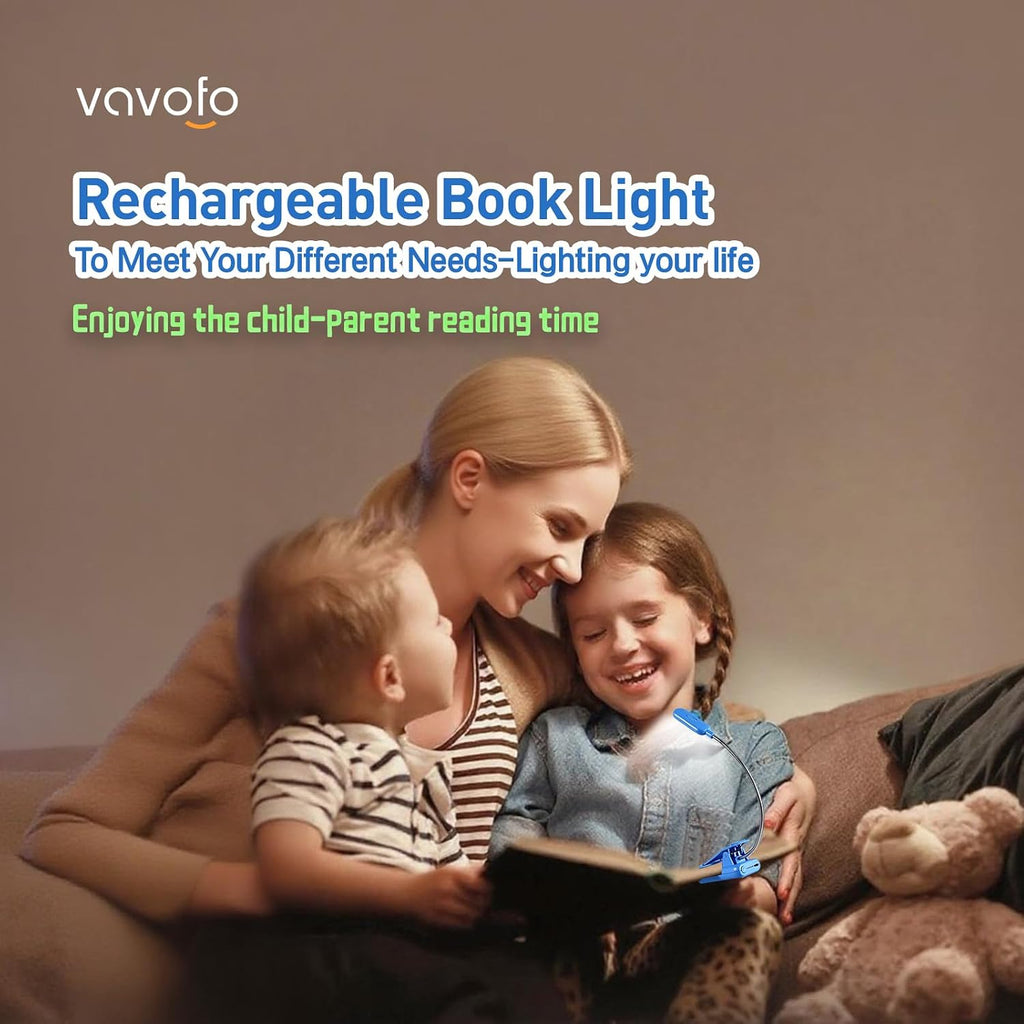 Vavofo Rechargeable Book Light for Reading in Bed Kids, 7 LED Reading Light with 9-Level Warm Cool White Daylight, Eye comfort Lamp with…