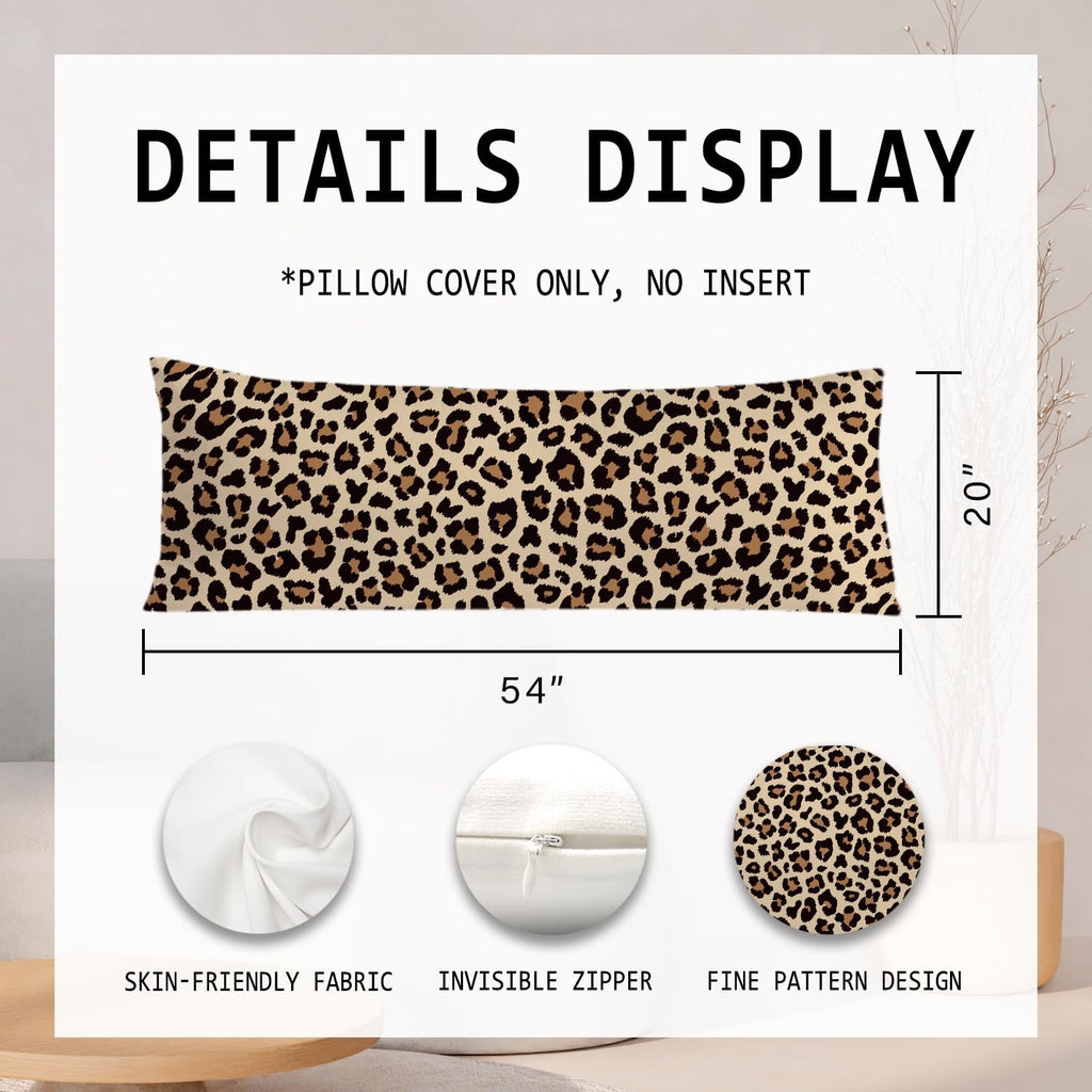 Trendy Leopard Print 20x54 Body Pillow Cover, Cheetah Print Room Decor, Girly Bedroom Dorm Decor, Funky Brown Leopard Animal Skin…
