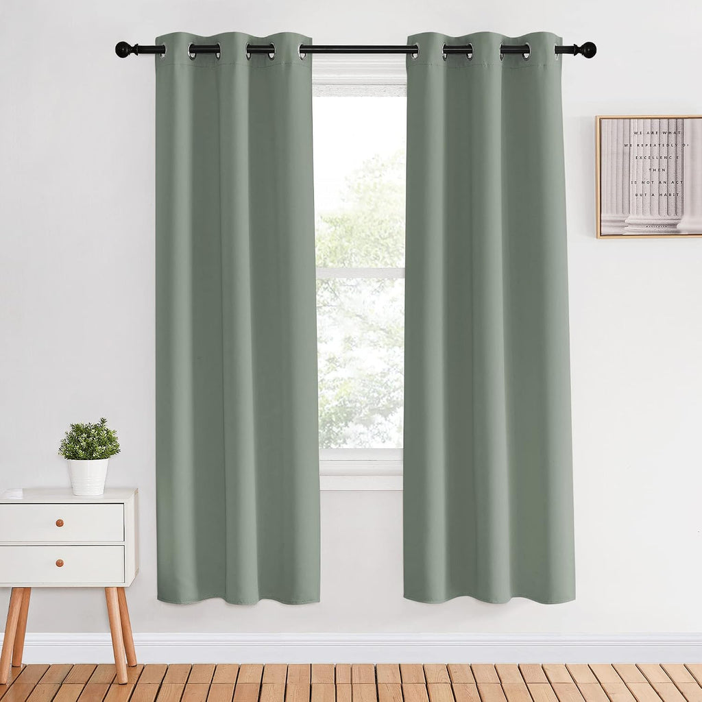 NICETOWN Bedroom Curtain Panels Blackout Draperies, Greyish Green, 1 Pair, 34 by 70-inch, Thermal Insulated Solid Grommet Blackout…