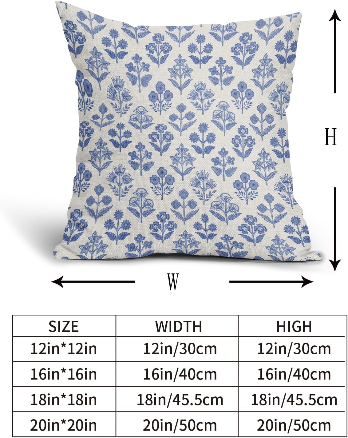 Blue Floral Pillow Covers 24x24 Inch Set of 2, Vintage Flower Block Print Pattern Decorative Throw Pillowcases Outdoor Farmhouse Cushion…